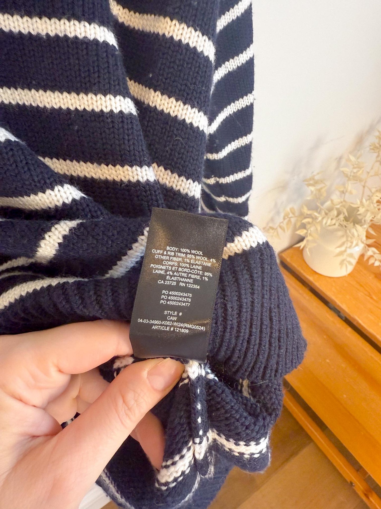 Wilfred "Clara Merino Wool Sweater in Navy/White Stripe" (Size XS/S)