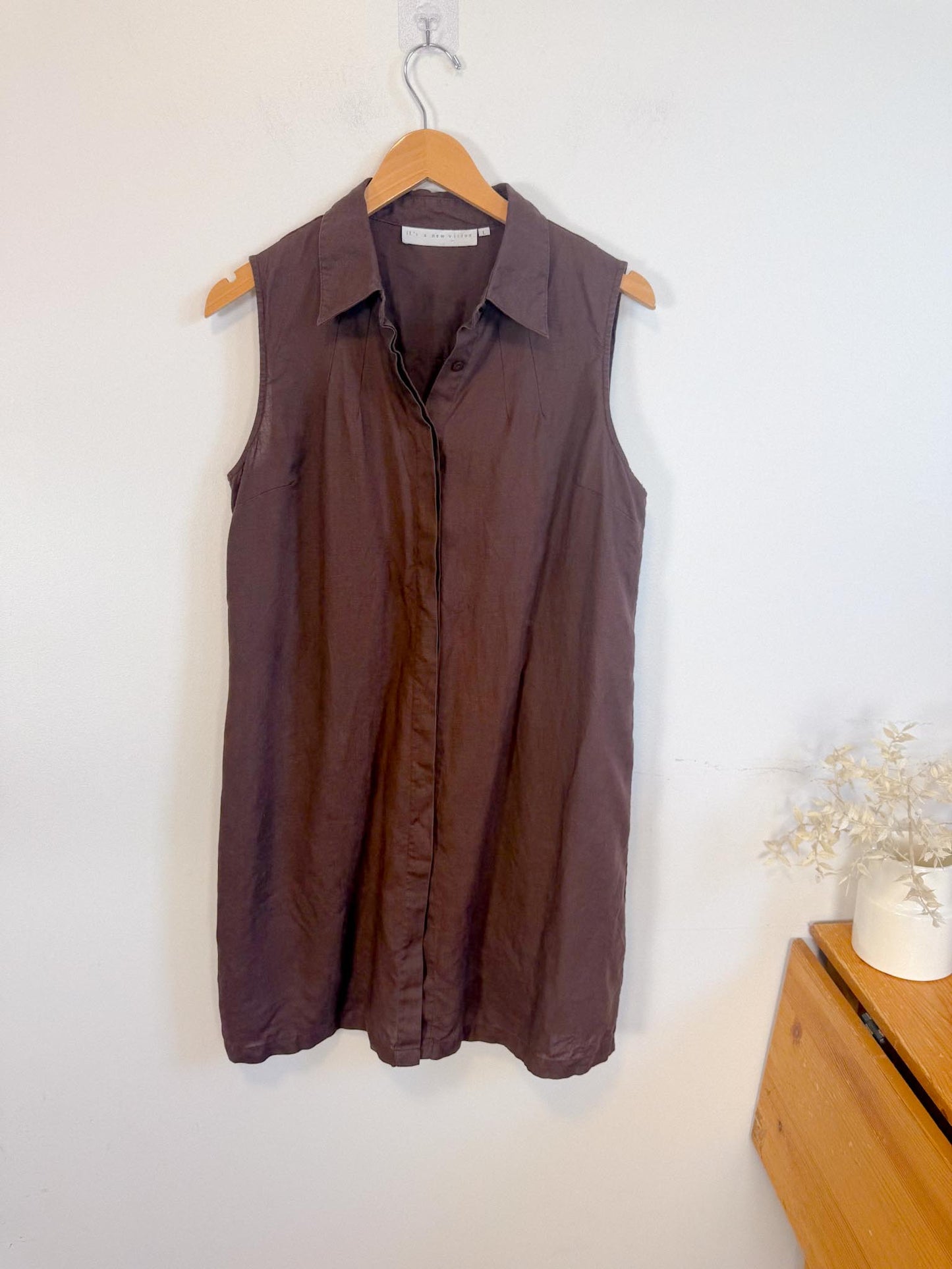 Vintage Linen Sleeveless Dress in Brown (Size M/L)