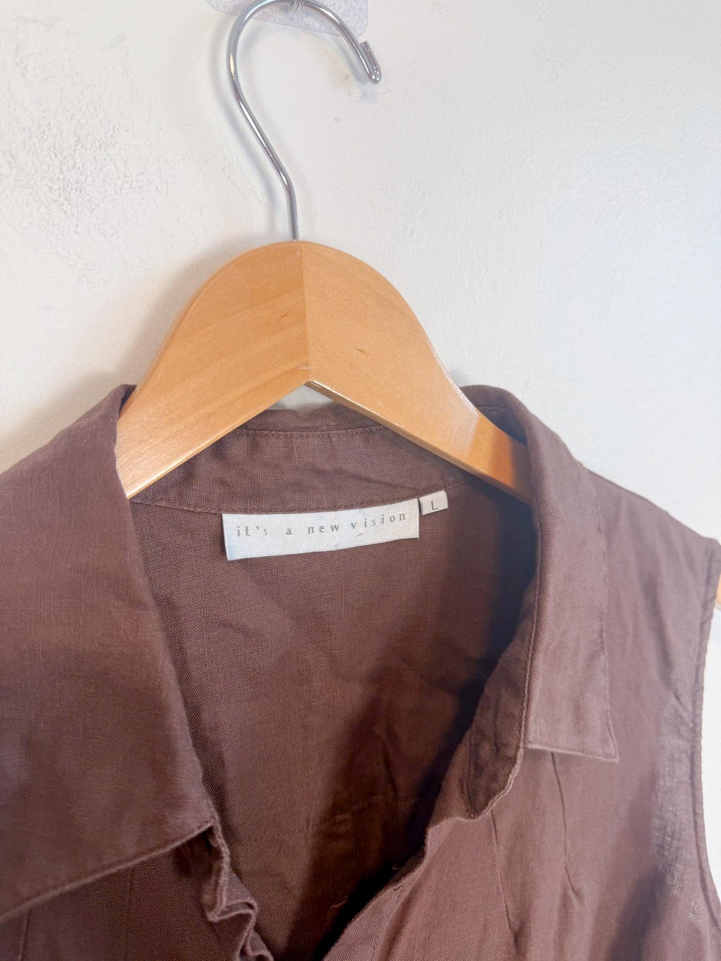 Vintage Linen Sleeveless Dress in Brown (Size M/L)