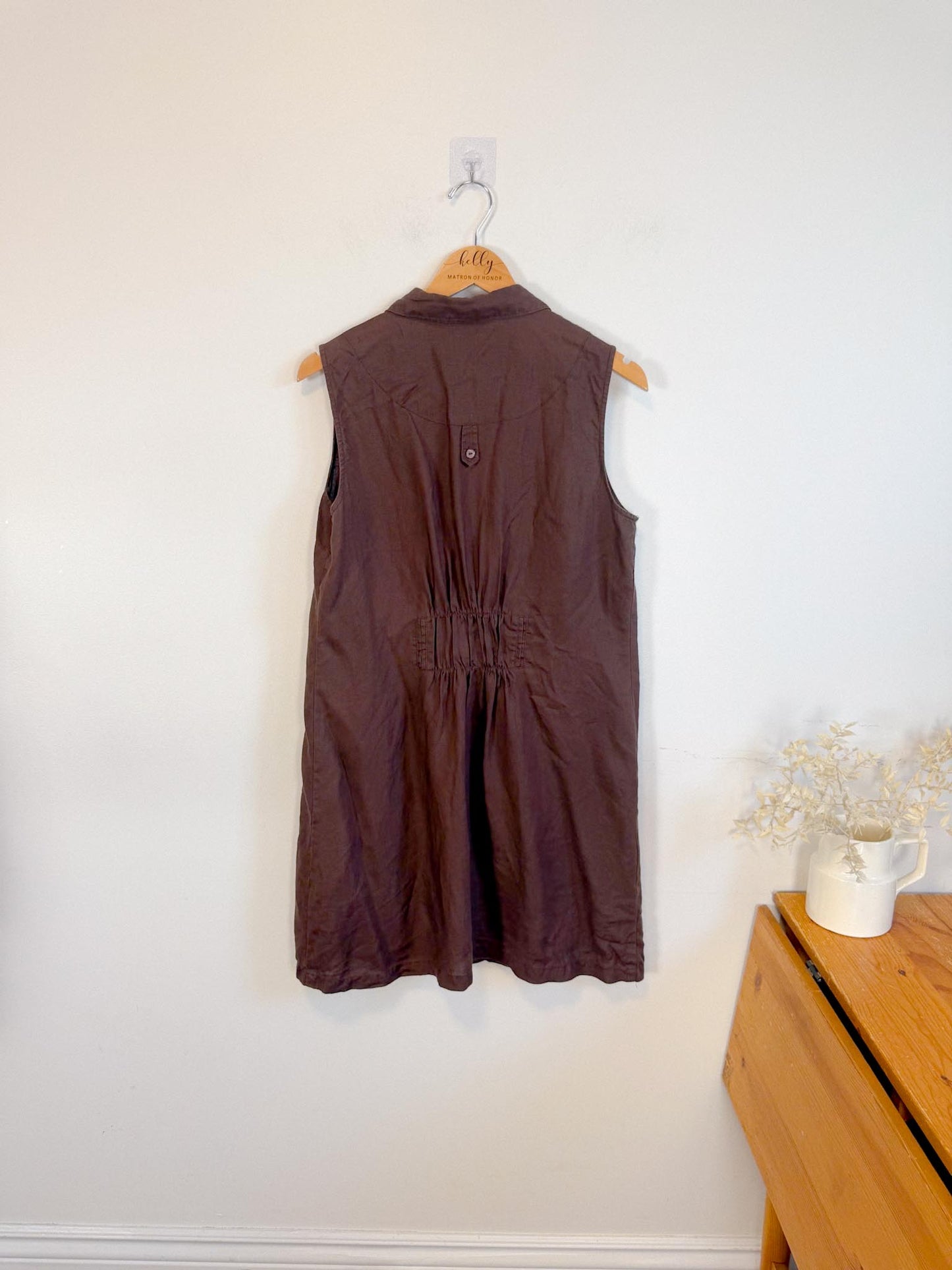 Vintage Linen Sleeveless Dress in Brown (Size M/L)
