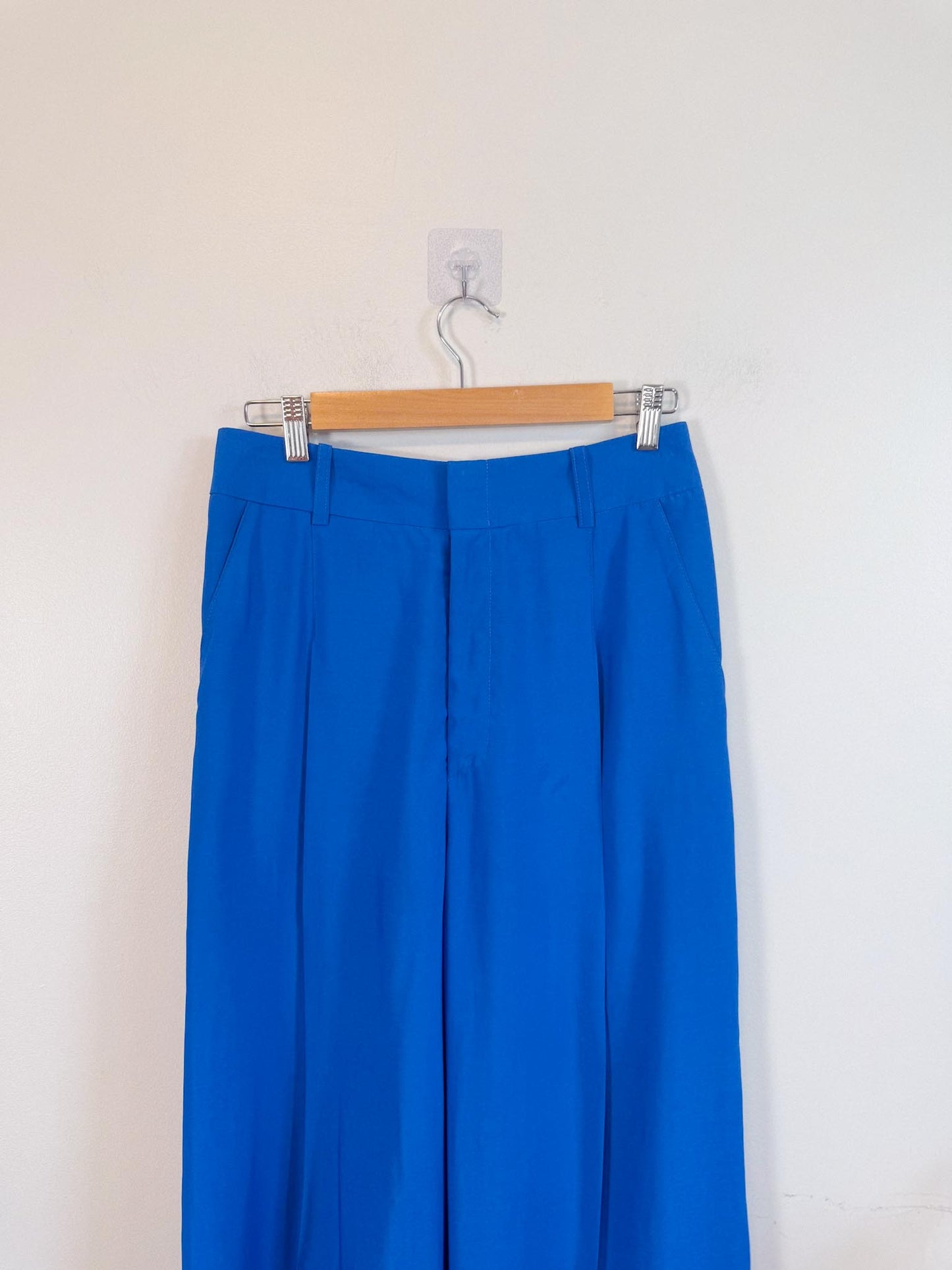 SYMTHE Designer Pleated Wide Leg Trousers in Aegean Blue (Size S/M)