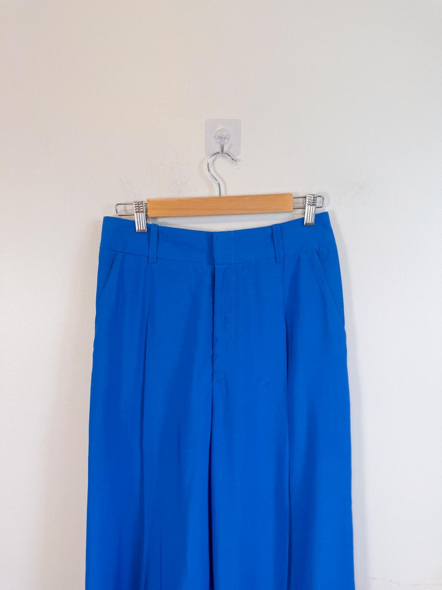 SYMTHE Designer Pleated Wide Leg Trousers in Aegean Blue (Size S/M)