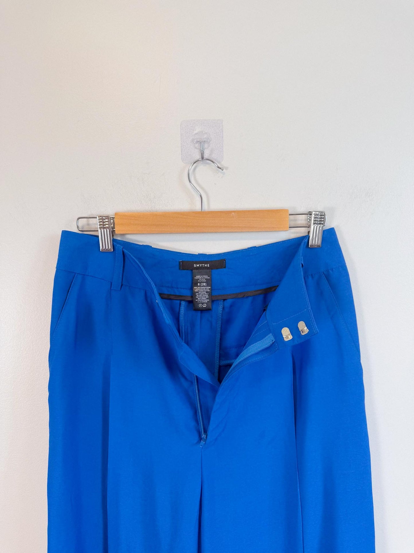 SYMTHE Designer Pleated Wide Leg Trousers in Aegean Blue (Size S/M)