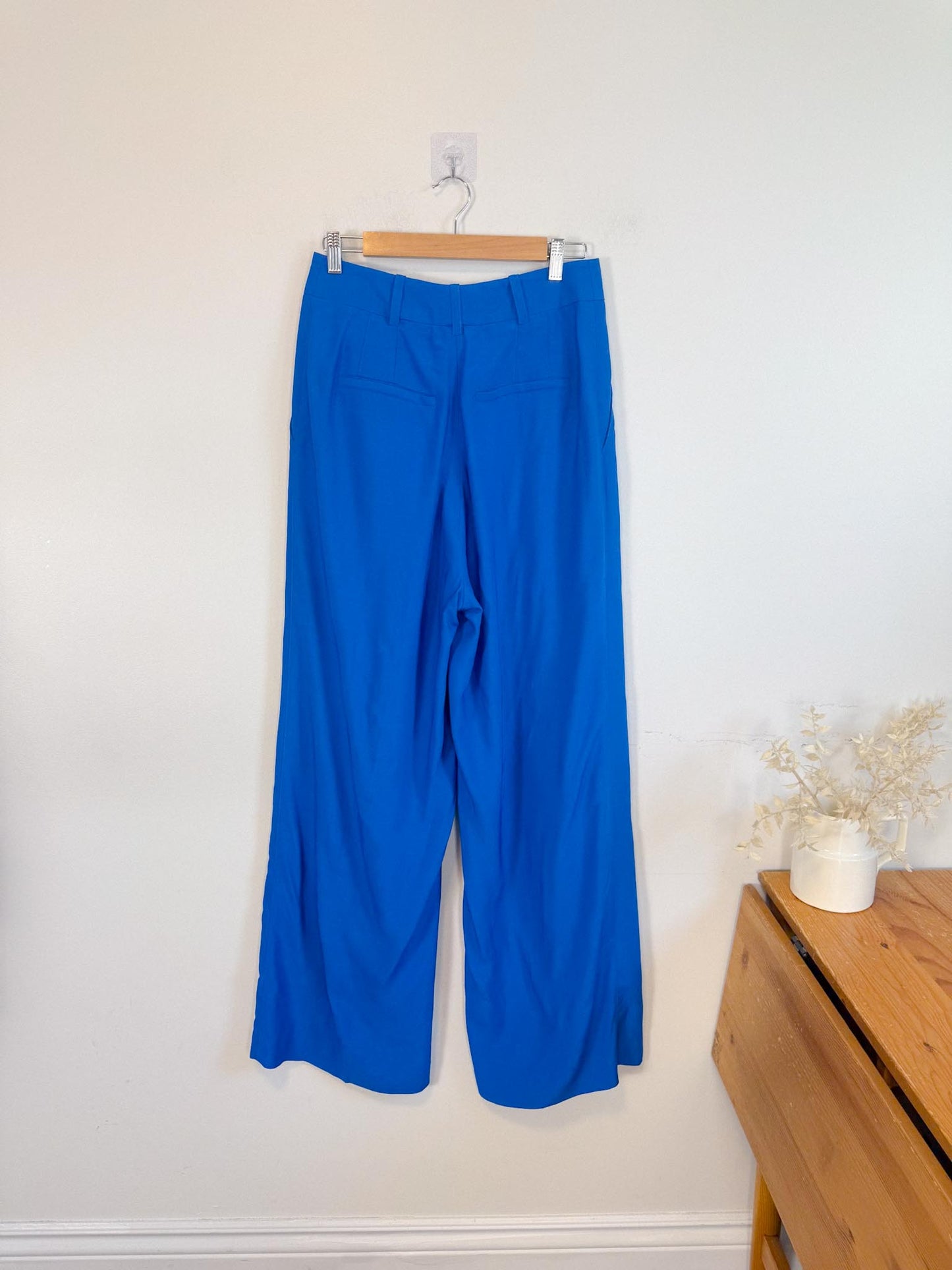 SYMTHE Designer Pleated Wide Leg Trousers in Aegean Blue (Size S/M)