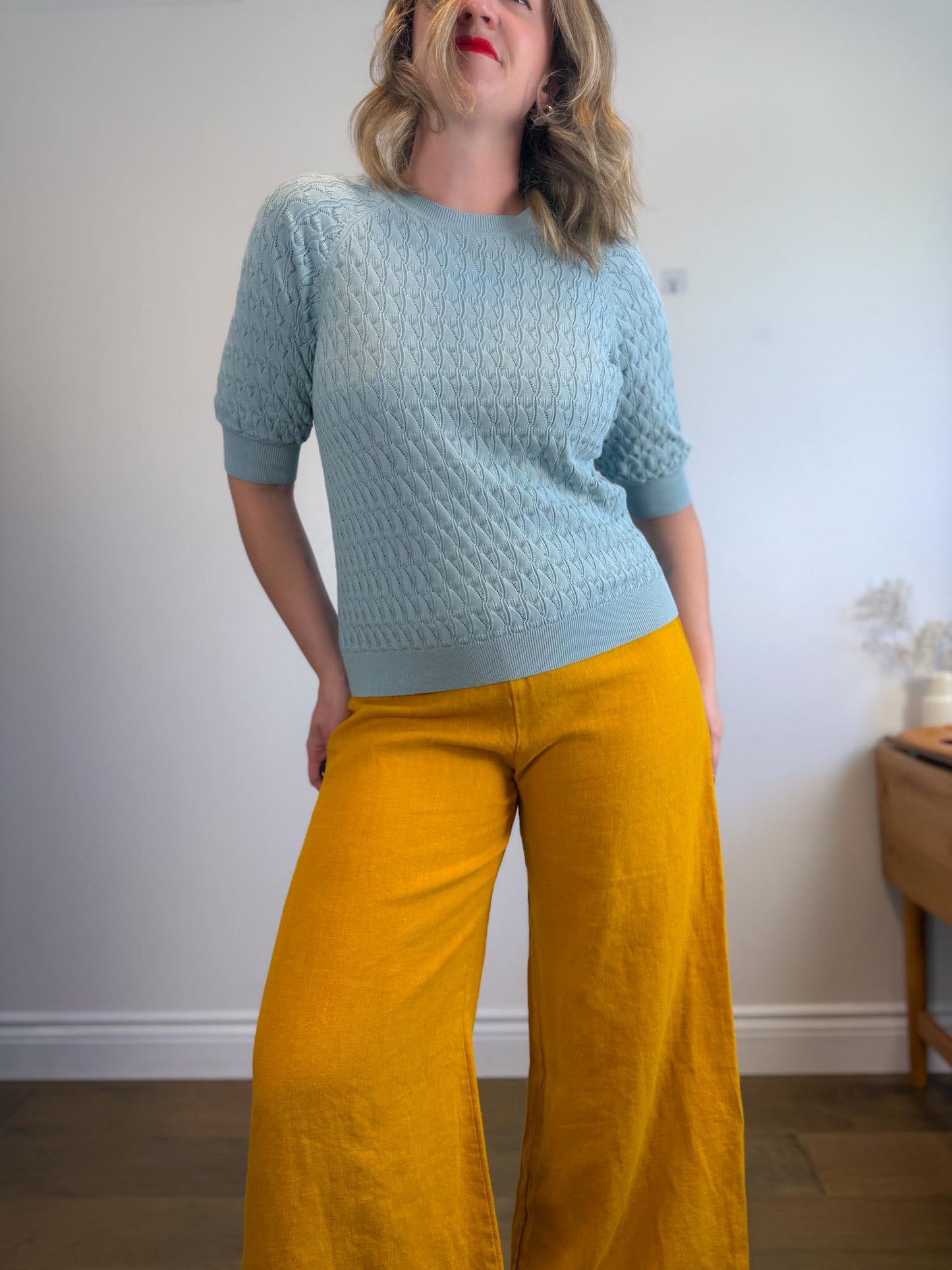 Bryn Walker Wide Leg Pull On Linen Pants in Mustard (Size M/L)