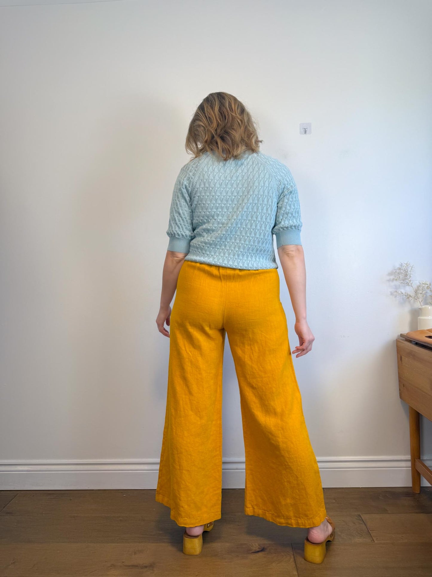 Bryn Walker Wide Leg Pull On Linen Pants in Mustard (Size M/L)