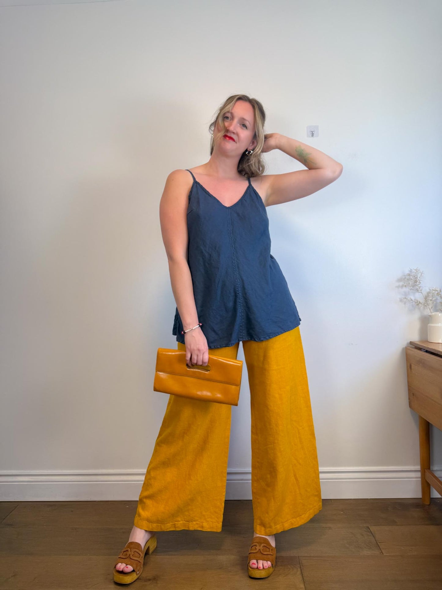 Bryn Walker Wide Leg Pull On Linen Pants in Mustard (Size M/L)