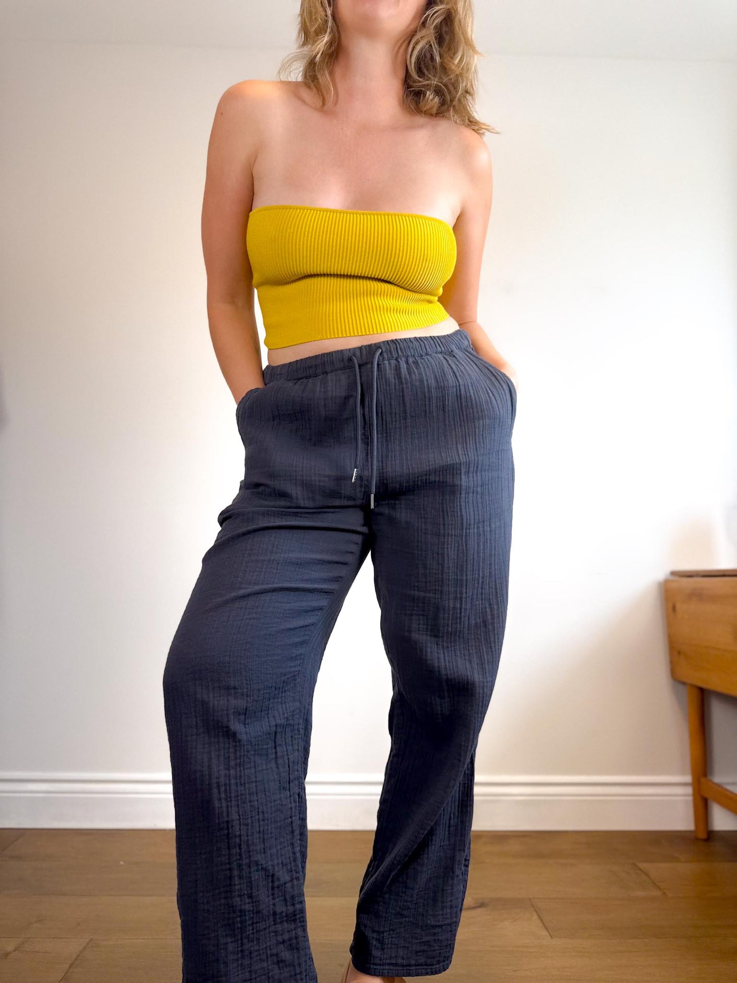 Babaton "Sculpt Knit Cropped Tube Top in Yellow" (Size M)