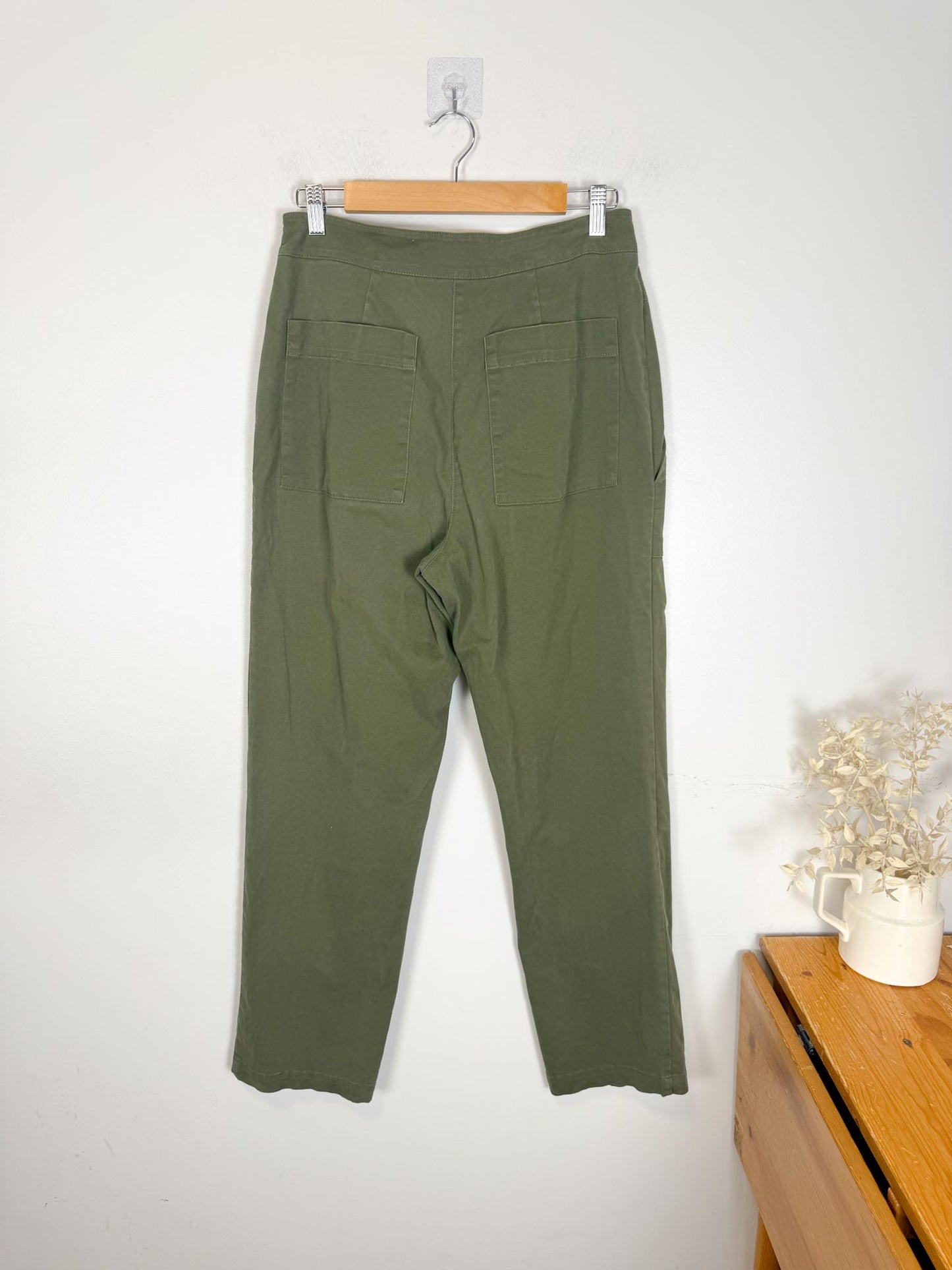 Birds of North America Slow Fashion High Waist Trousers in Khaki Green (Size M)