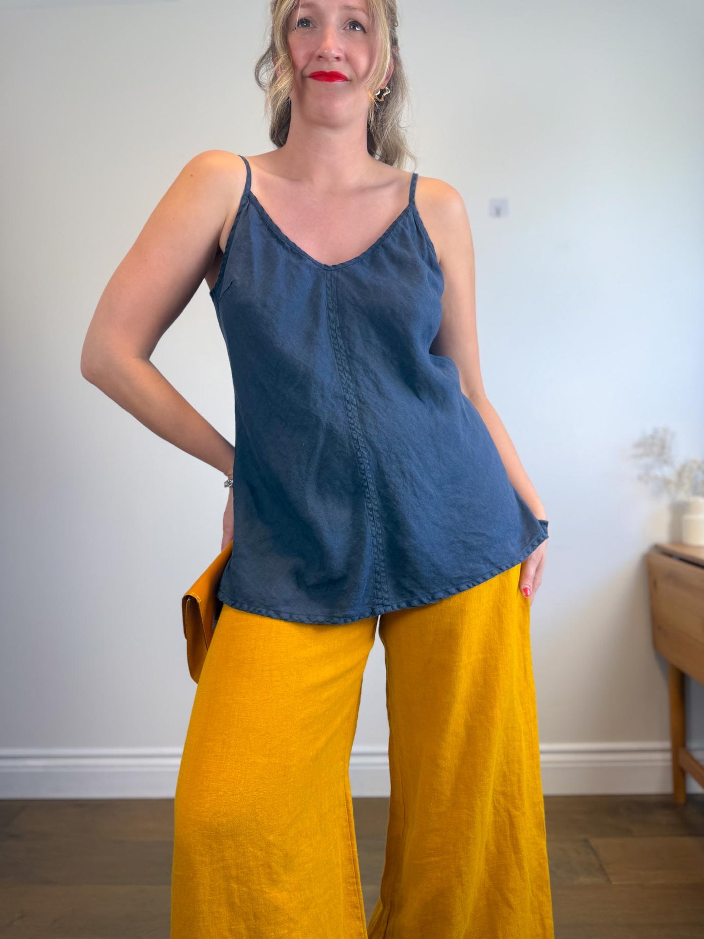 Bryn Walker Wide Leg Pull On Linen Pants in Mustard (Size M/L)