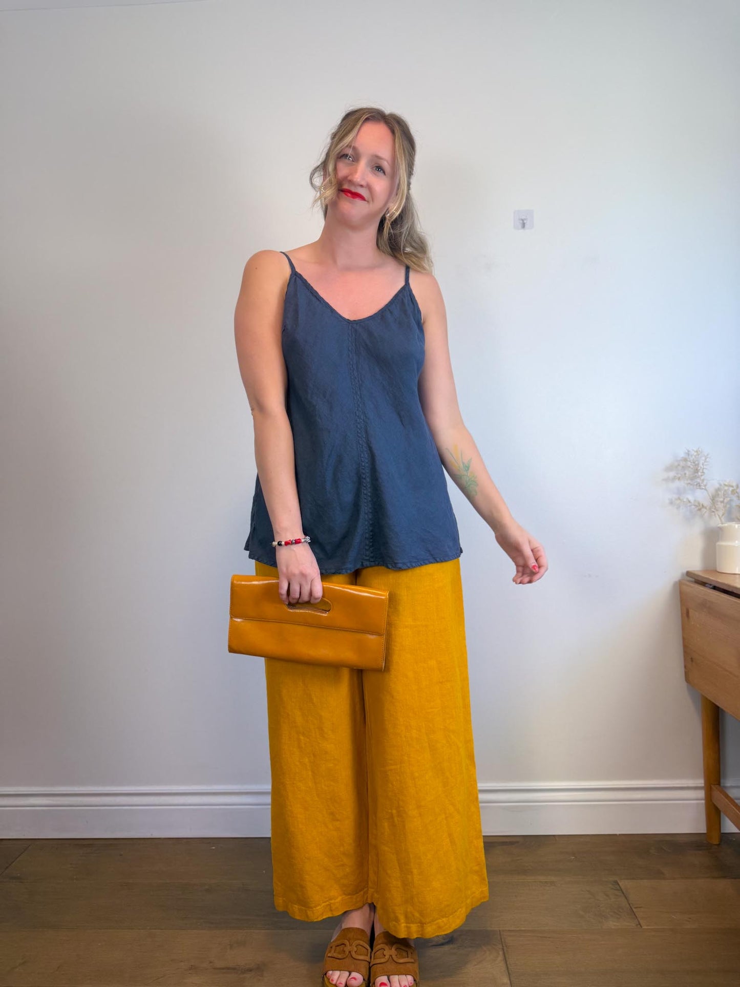 Bryn Walker Wide Leg Pull On Linen Pants in Mustard (Size M/L)
