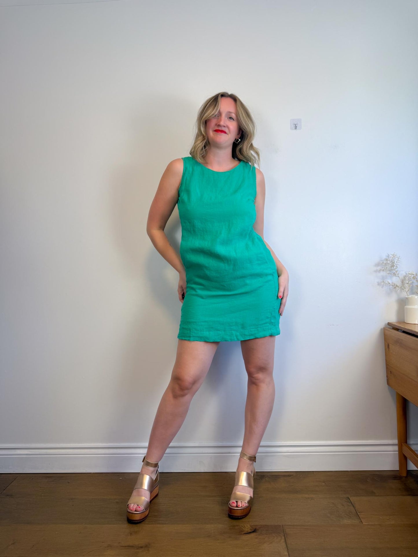 Cut Loose Linen Shift Dress in Green (Size S/M)