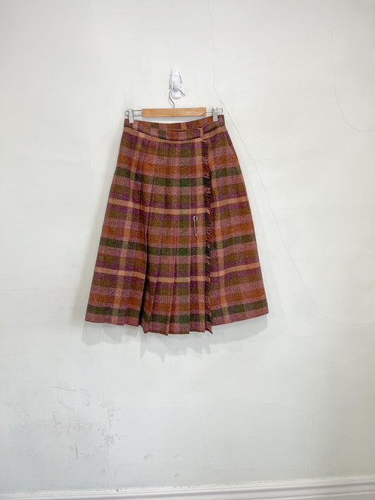 Vintage Plaid Wool Blanket Skirt (Size M)