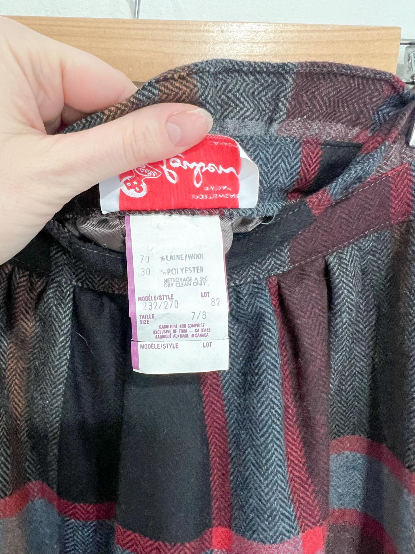 Vintage Plaid Wool Skirt in Black/Red/Grey (Size S)
