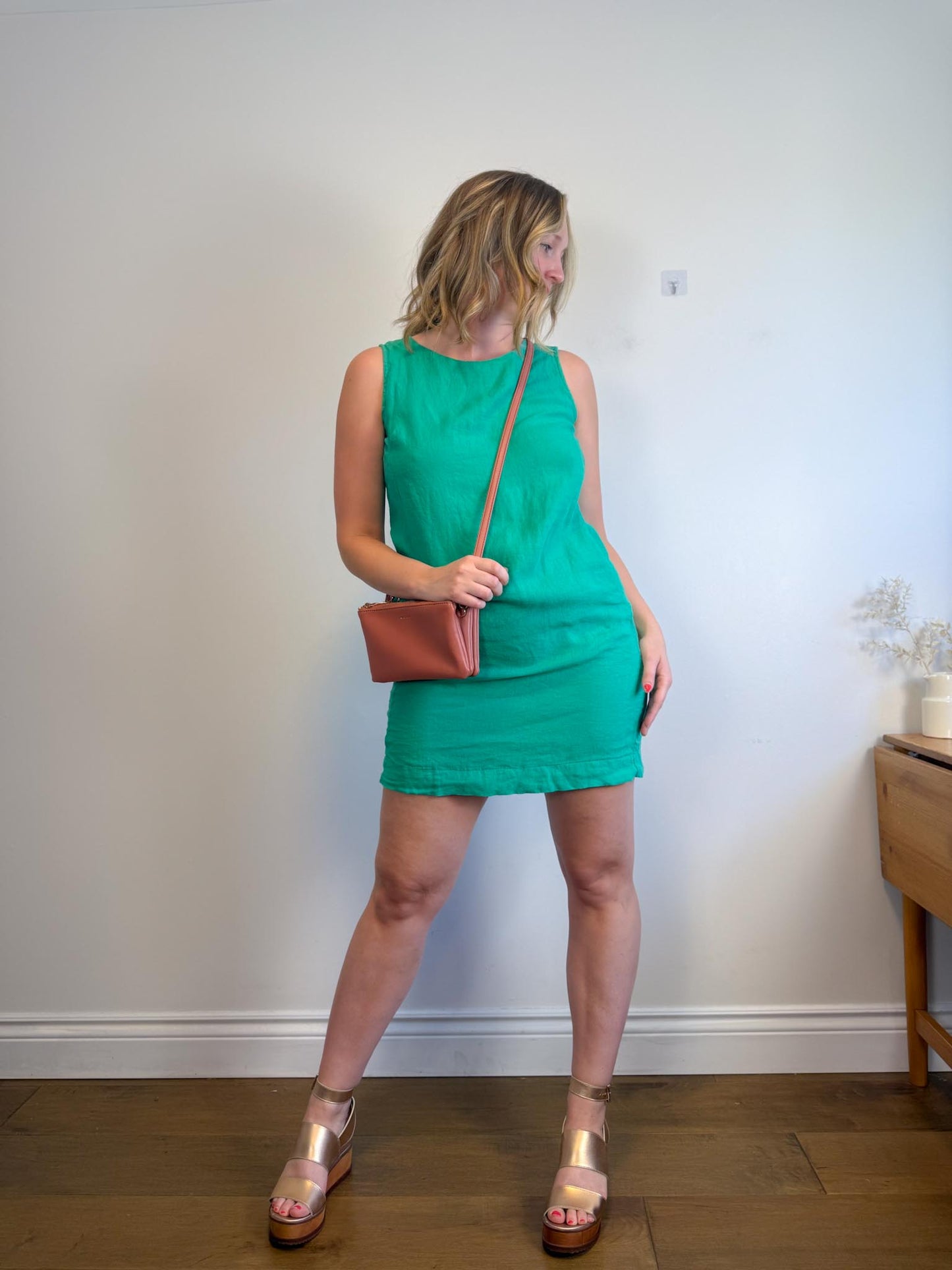 Cut Loose Linen Shift Dress in Green (Size S/M)