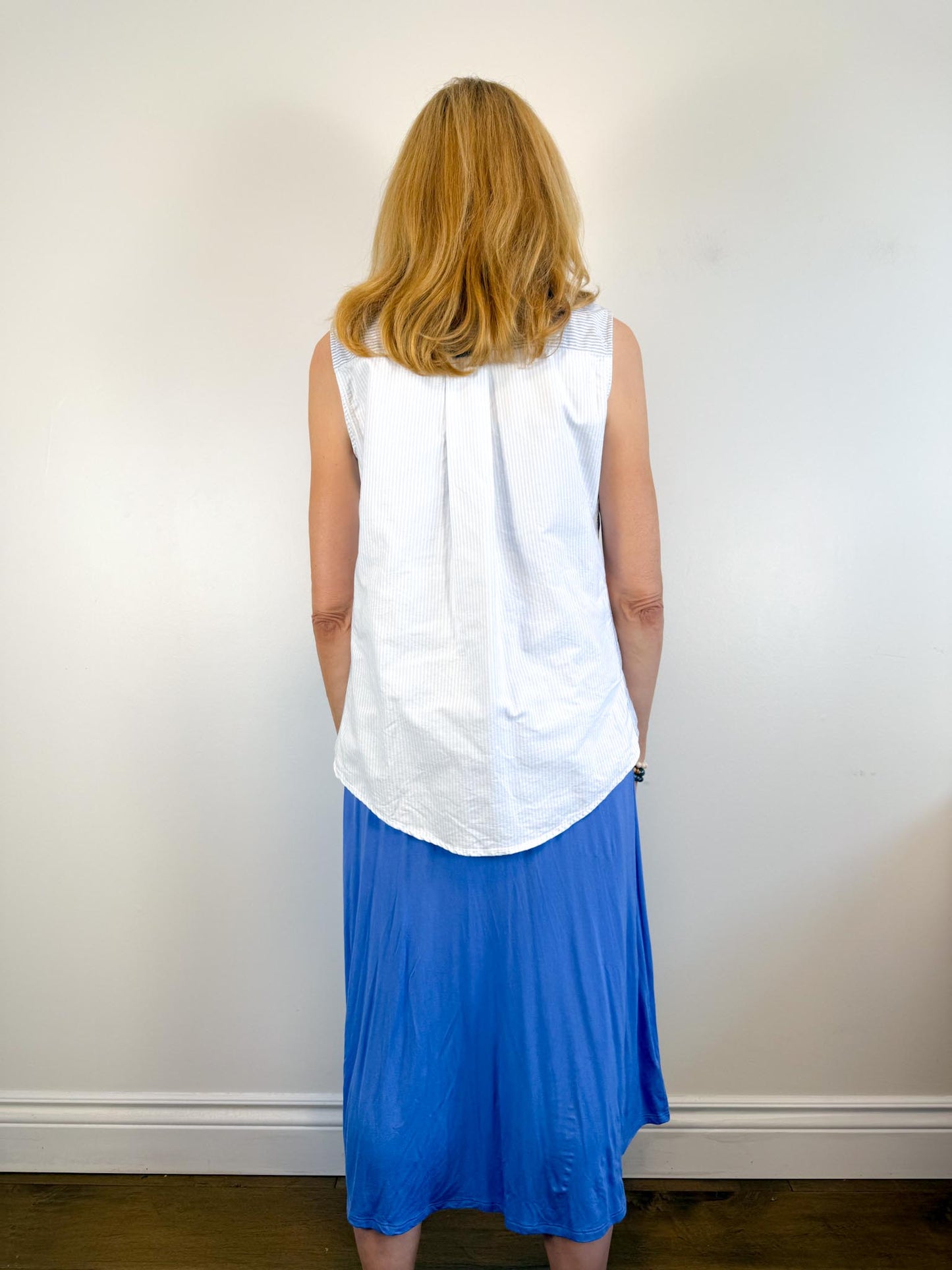 Jonathan Simkhai High Low Sleeveless Pinstripe Button Down (Size S)