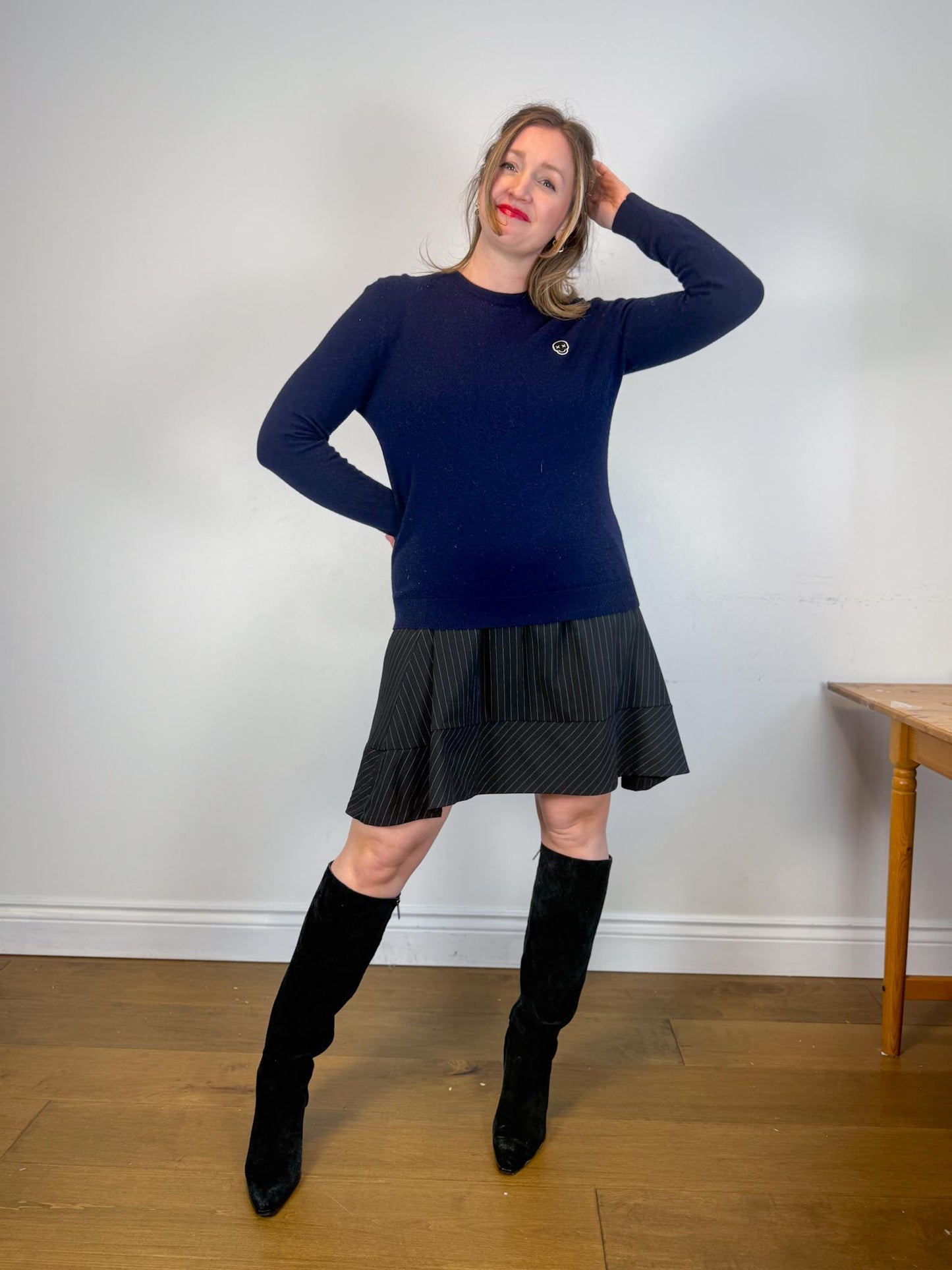 THE KOOPLES Designer Wool & Cashmere Skull Sweater in Navy (Size S/M)