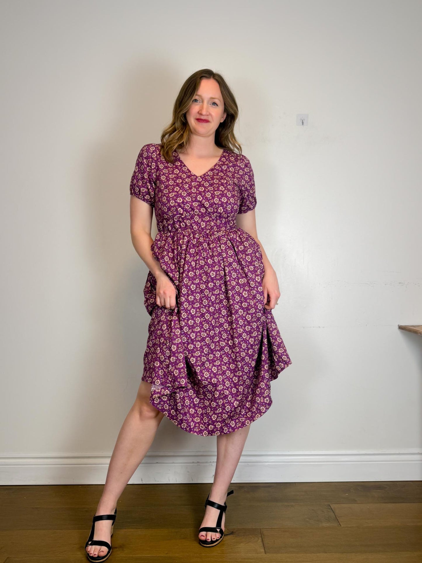 J.Crew Poplin Cotton Midi Dress in Purple Floral (Size 10)