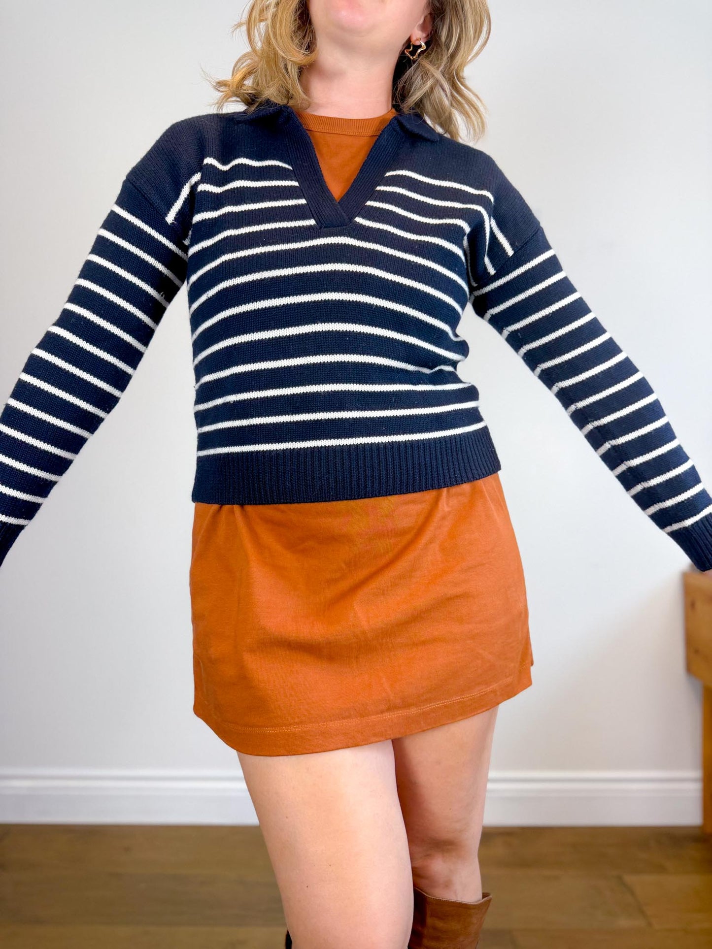 Wilfred "Clara Merino Wool Sweater in Navy/White Stripe" (Size XS/S)