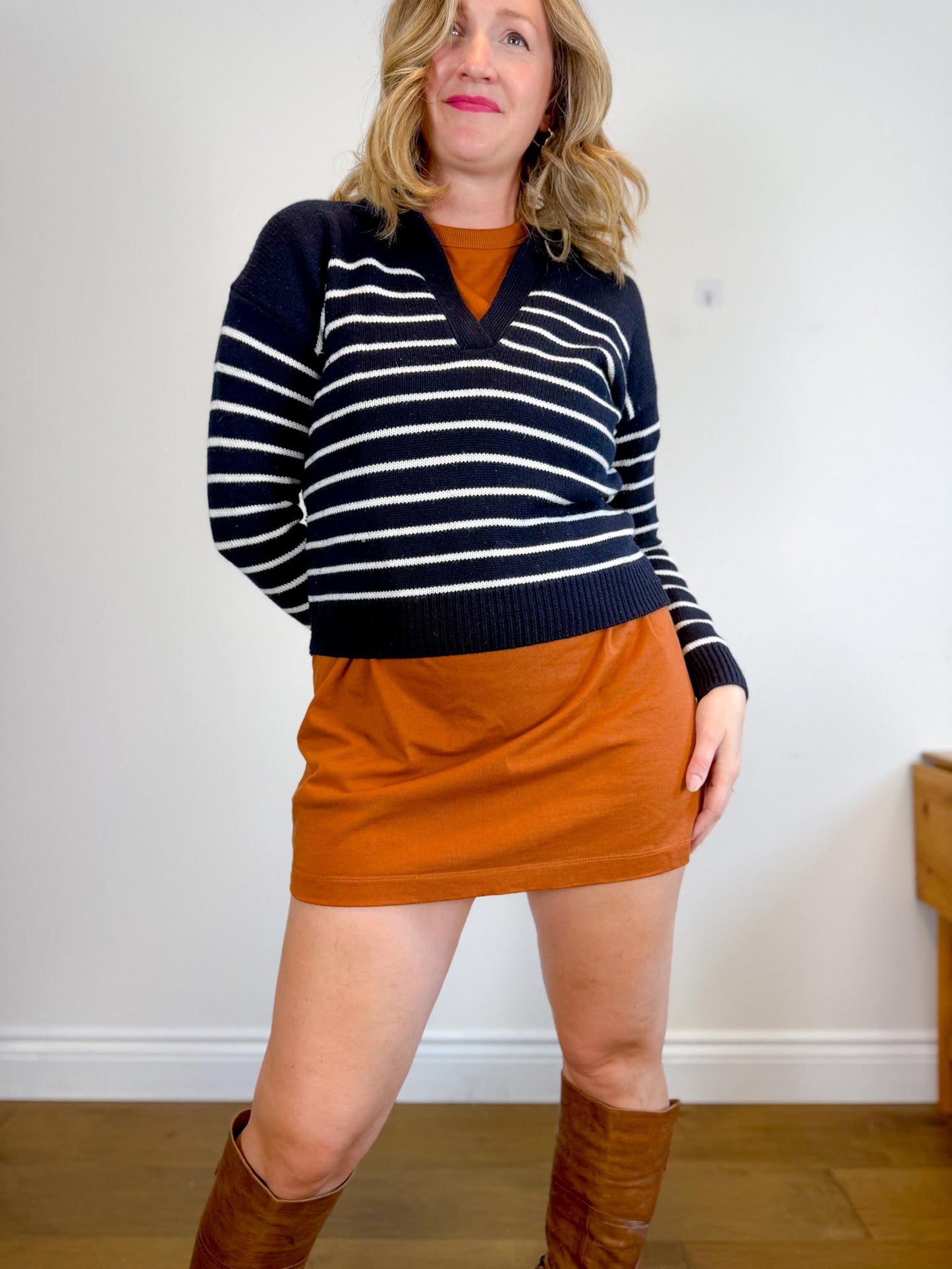 Wilfred "Clara Merino Wool Sweater in Navy/White Stripe" (Size XS/S)