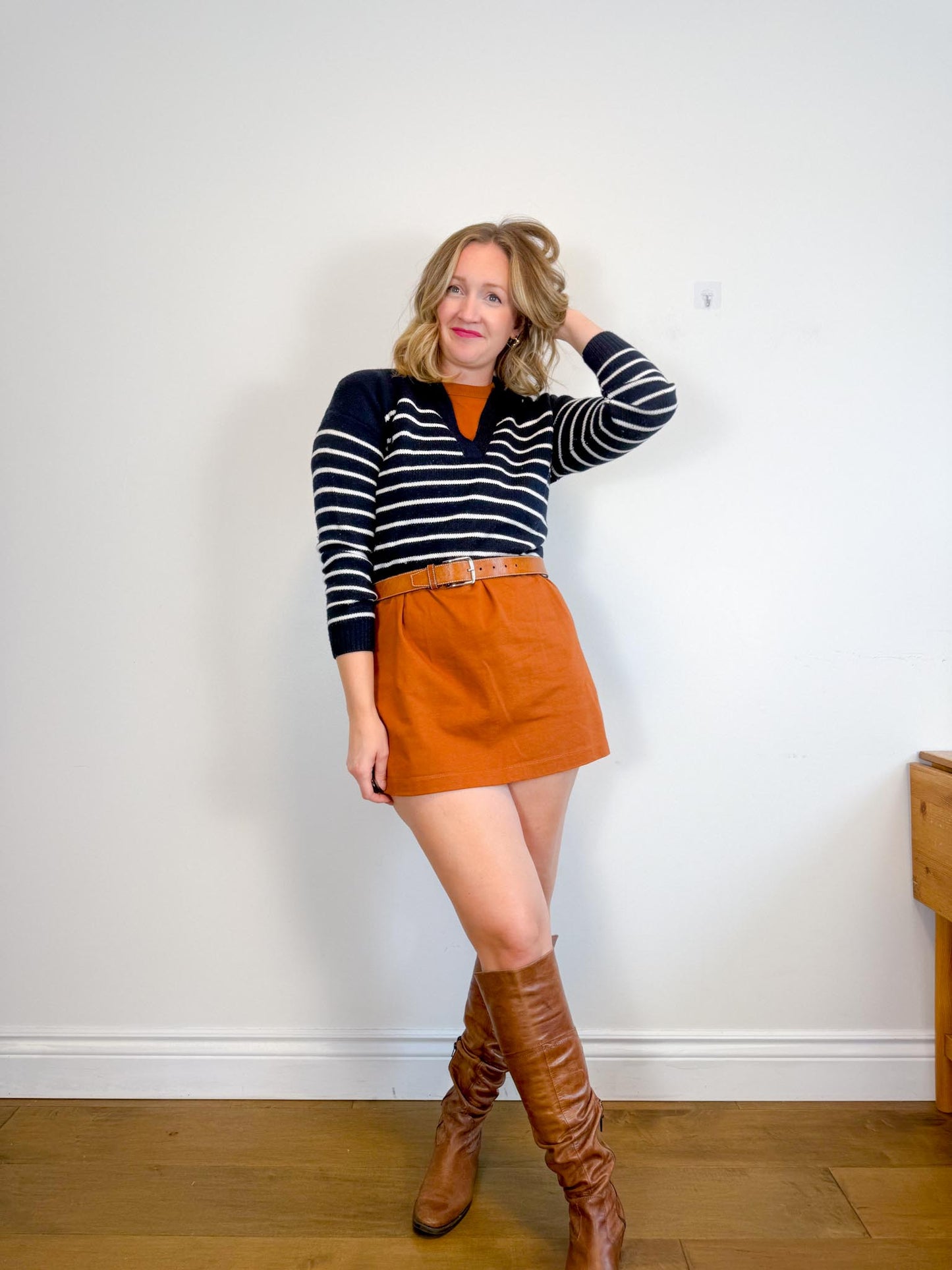 Wilfred "Clara Merino Wool Sweater in Navy/White Stripe" (Size XS/S)