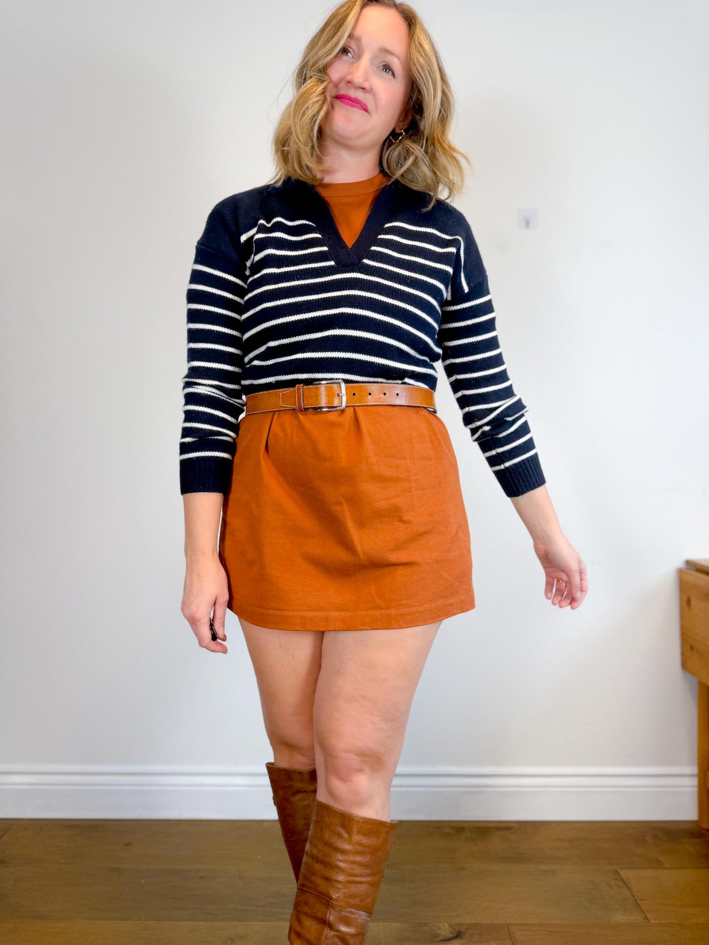 Wilfred "Clara Merino Wool Sweater in Navy/White Stripe" (Size XS/S)