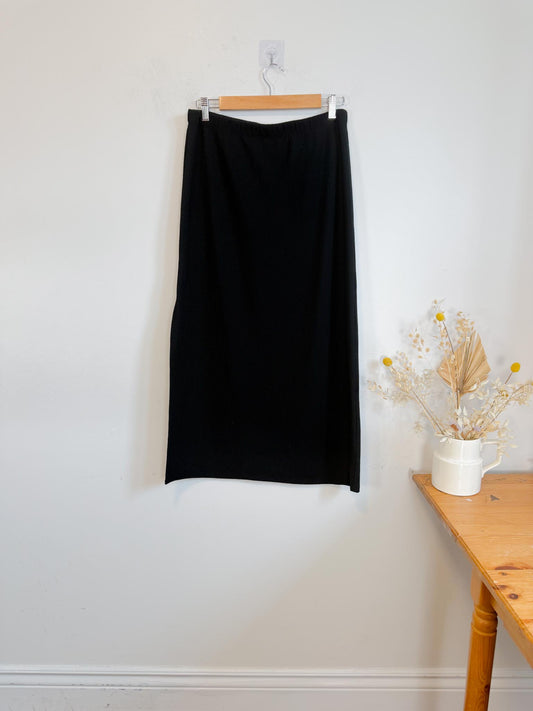 Reformation Ribbed Midi Skirt with Slit in Black (Size L)