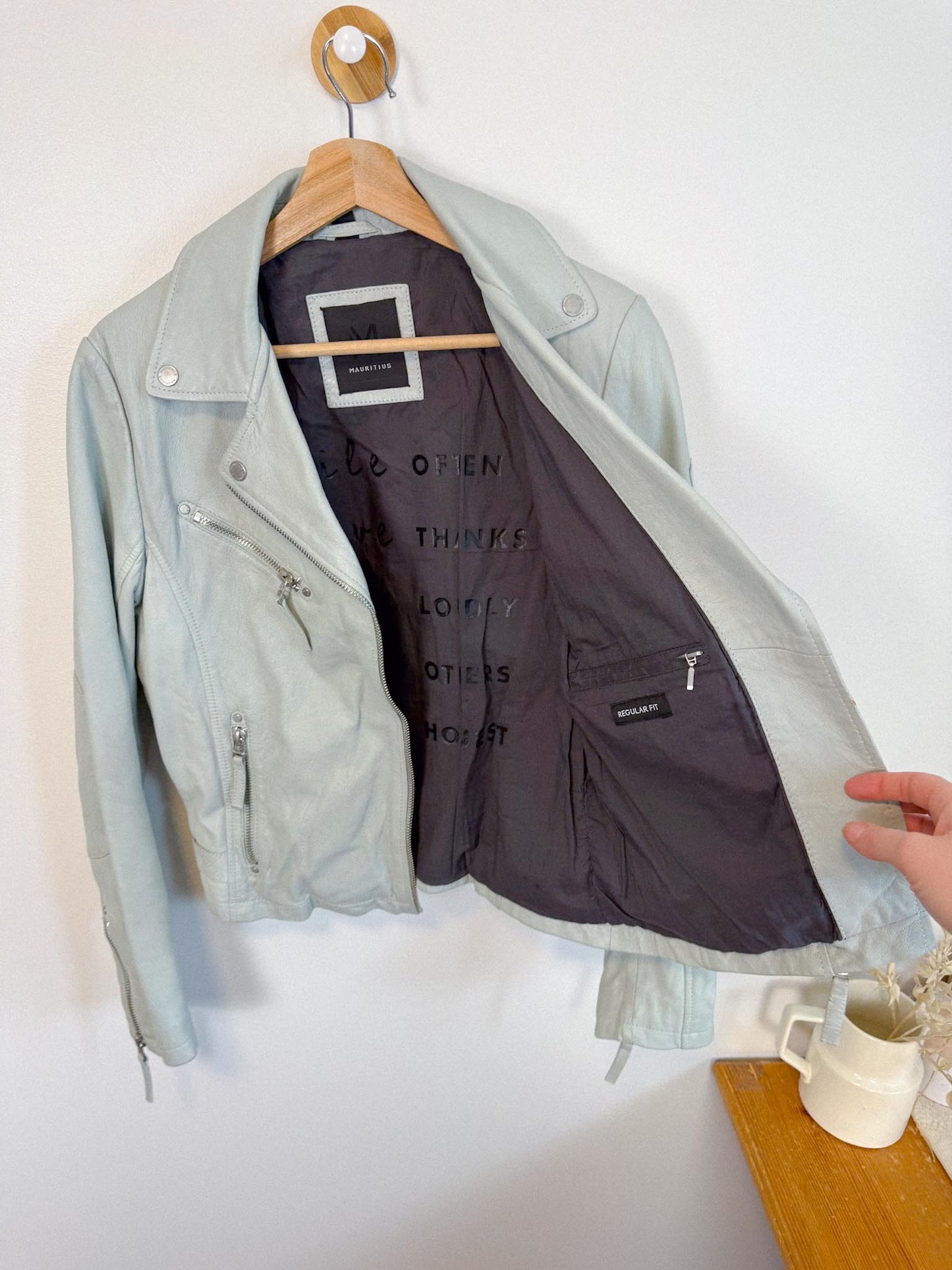 MAURITIUS "Sofia RF Leather Jacket in Light Grey" (Size S)
