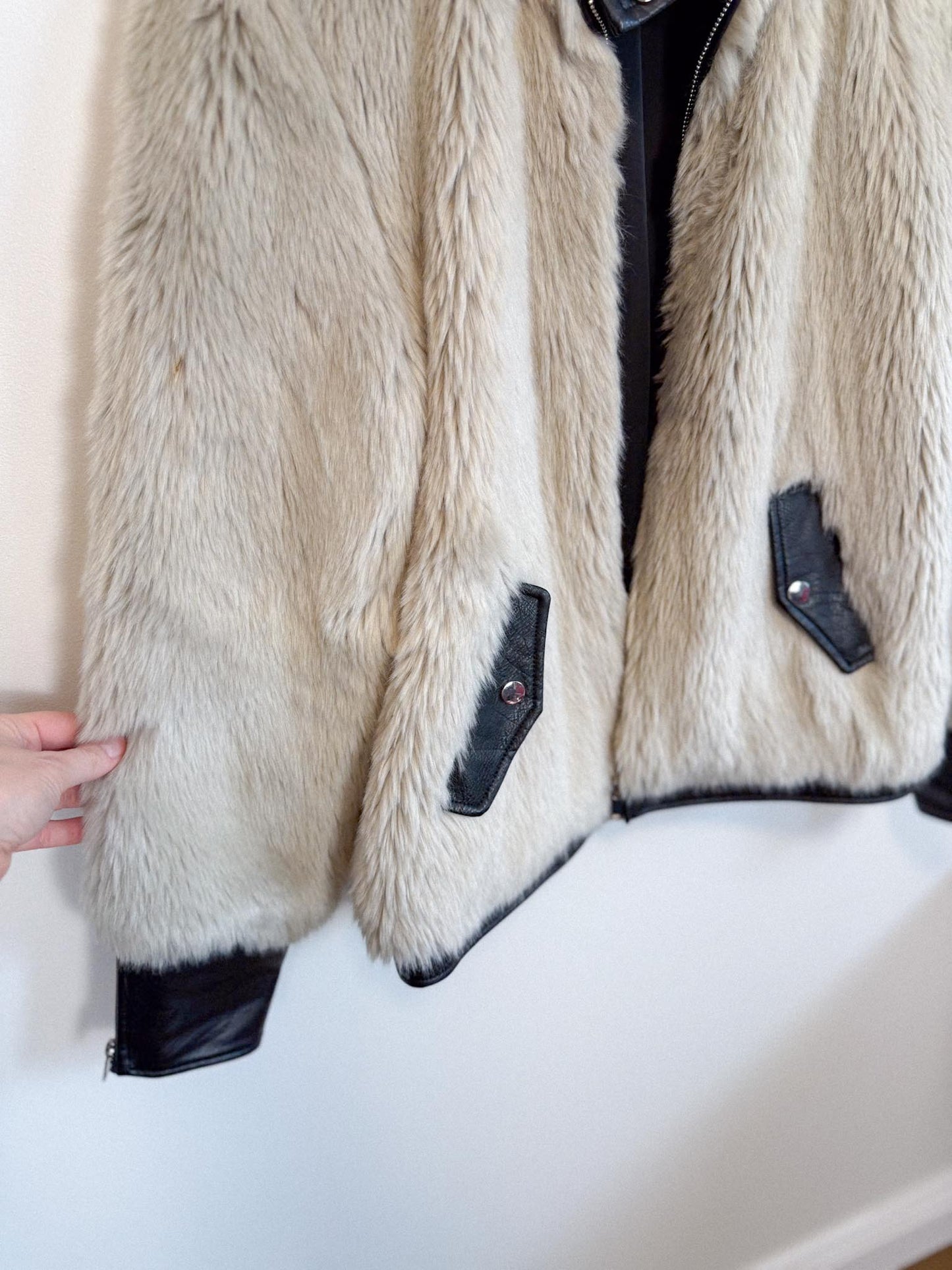Black Tape Faux Fur Bomber Jacket (Size M)