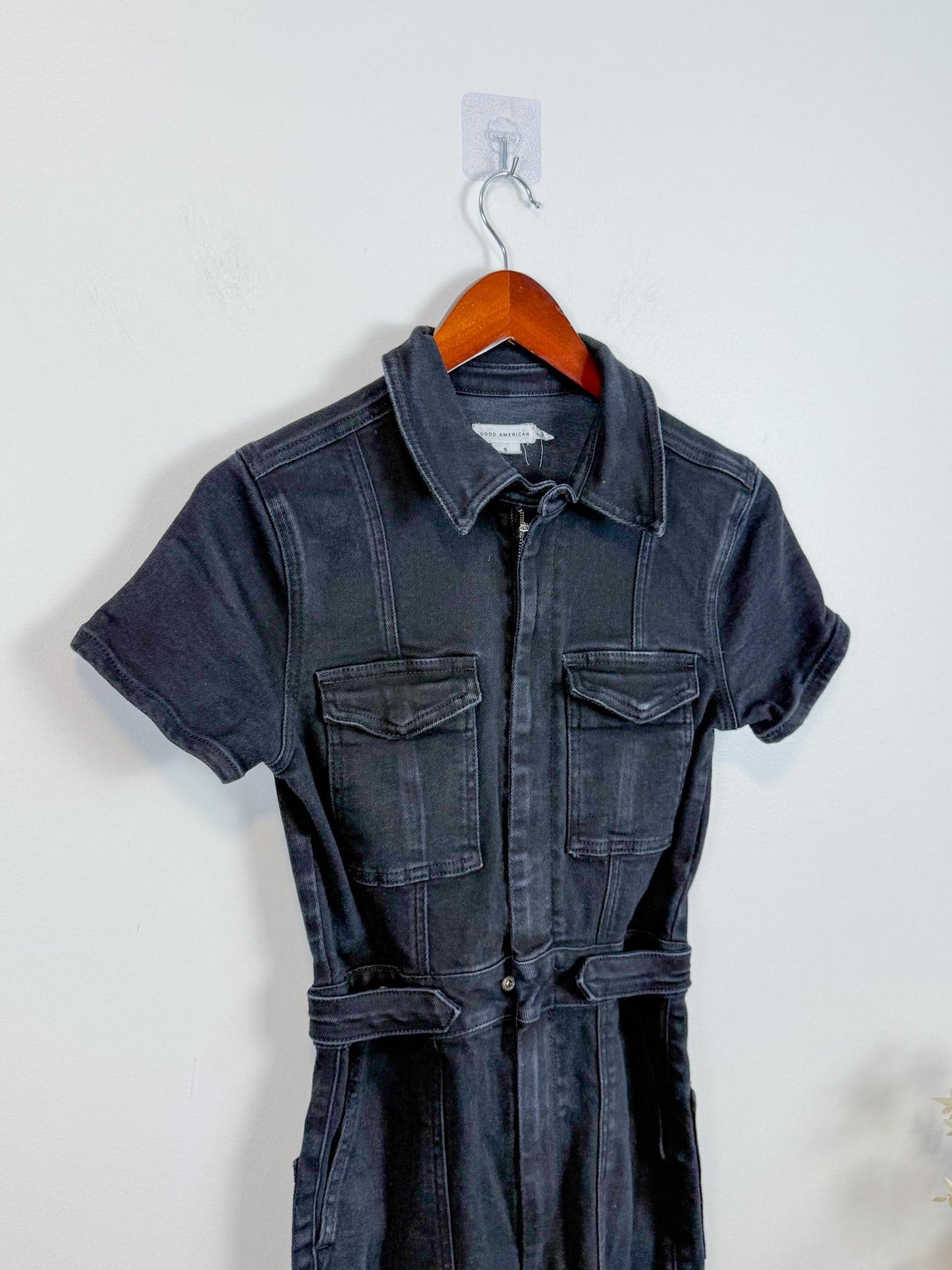 Good American "Fit for Success Bootcut Jumpsuit in Black" (Size S)