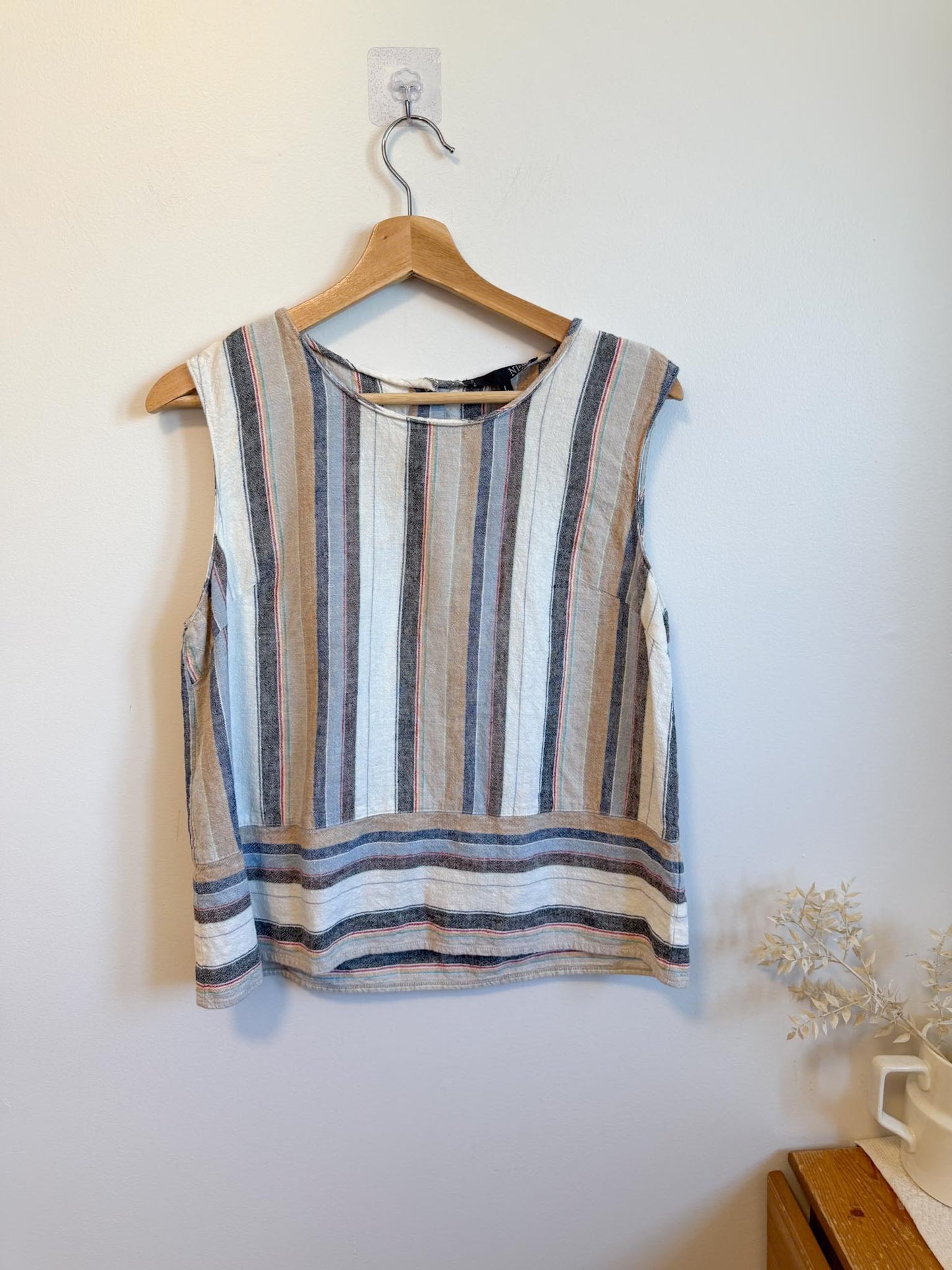 Striped Linen Sleeveless Top (Size L)