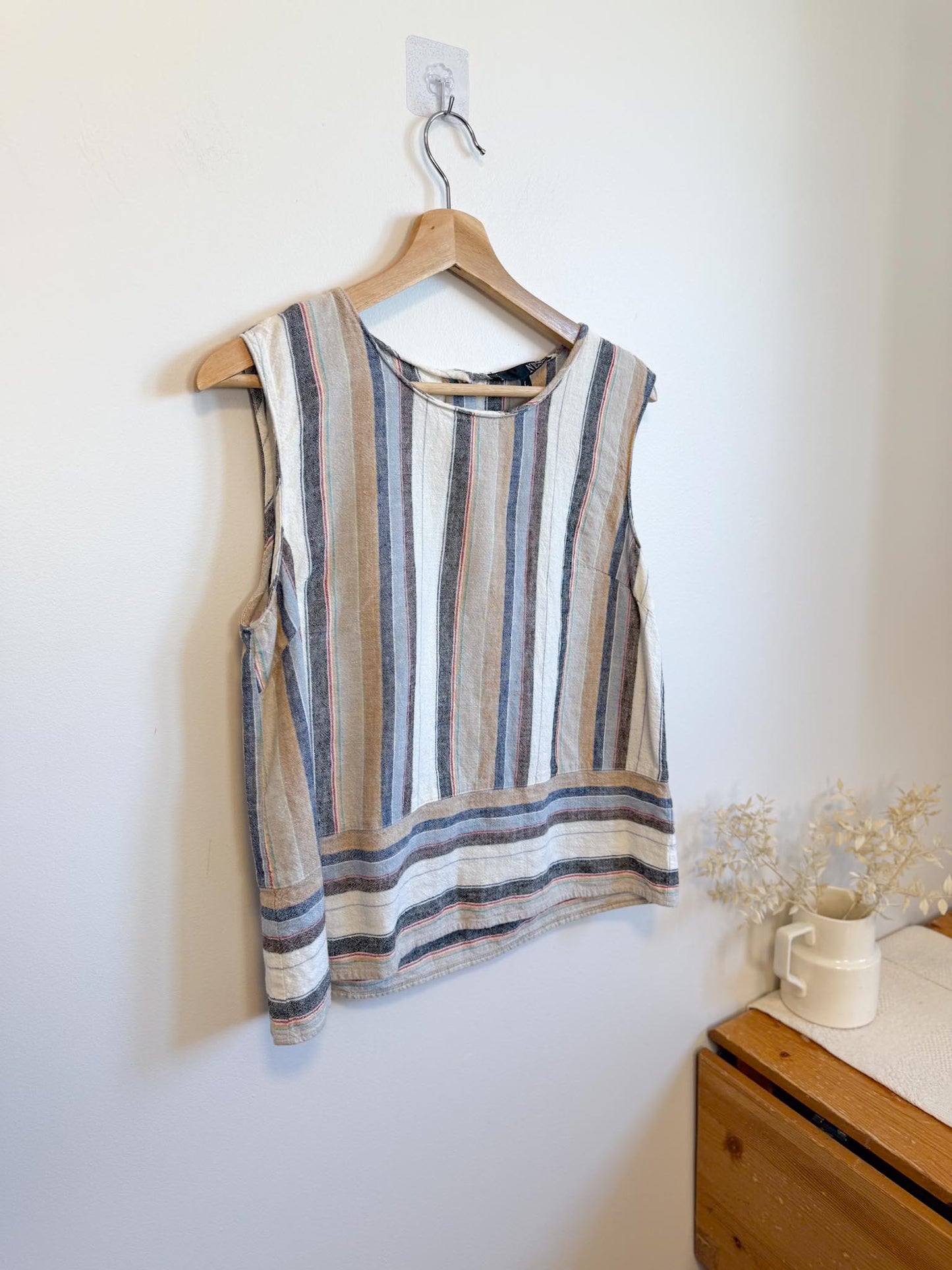 Striped Linen Sleeveless Top (Size L)