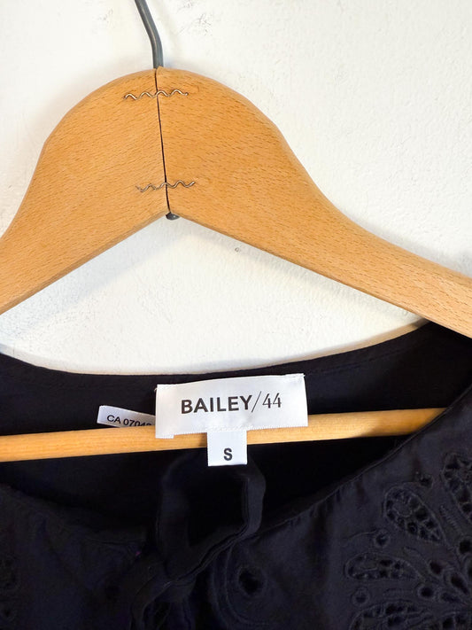 BAILEY /44 Peter Pan Collar Eyelet Blouse in Black (Size S/M)