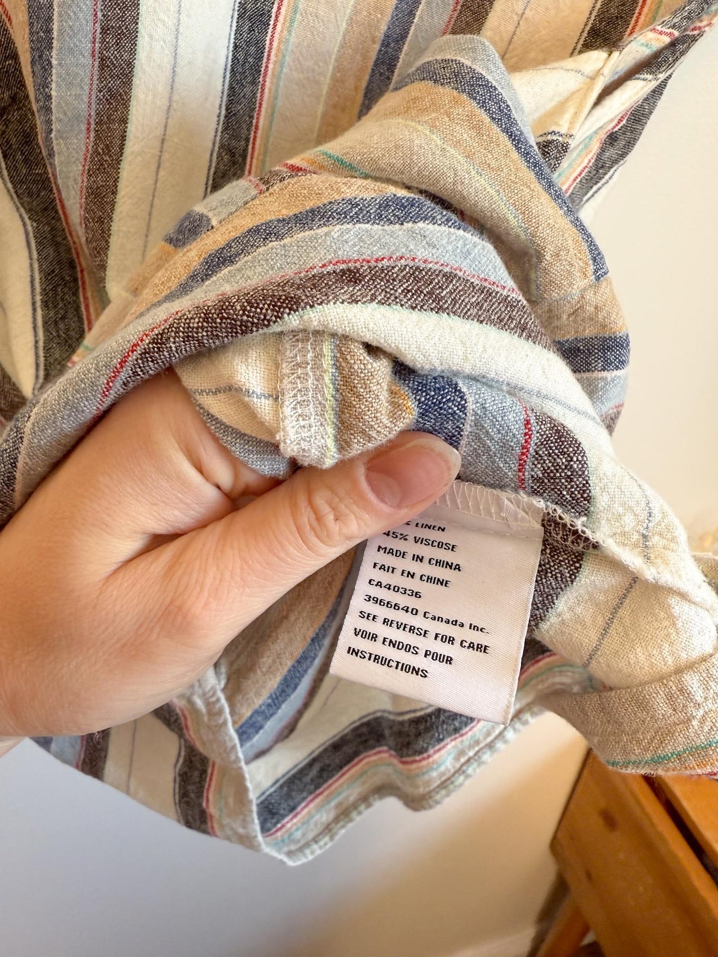 Striped Linen Sleeveless Top (Size L)