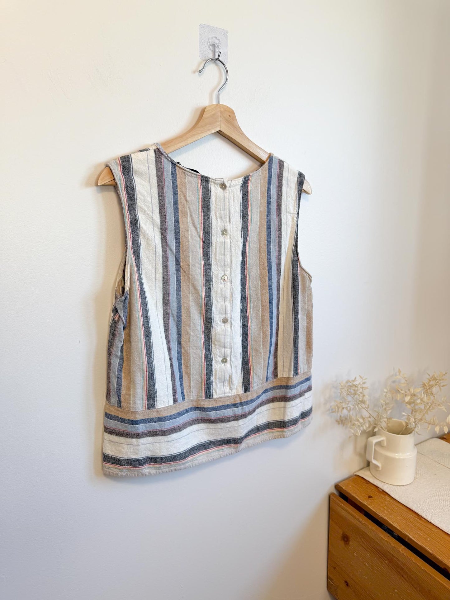 Striped Linen Sleeveless Top (Size L)