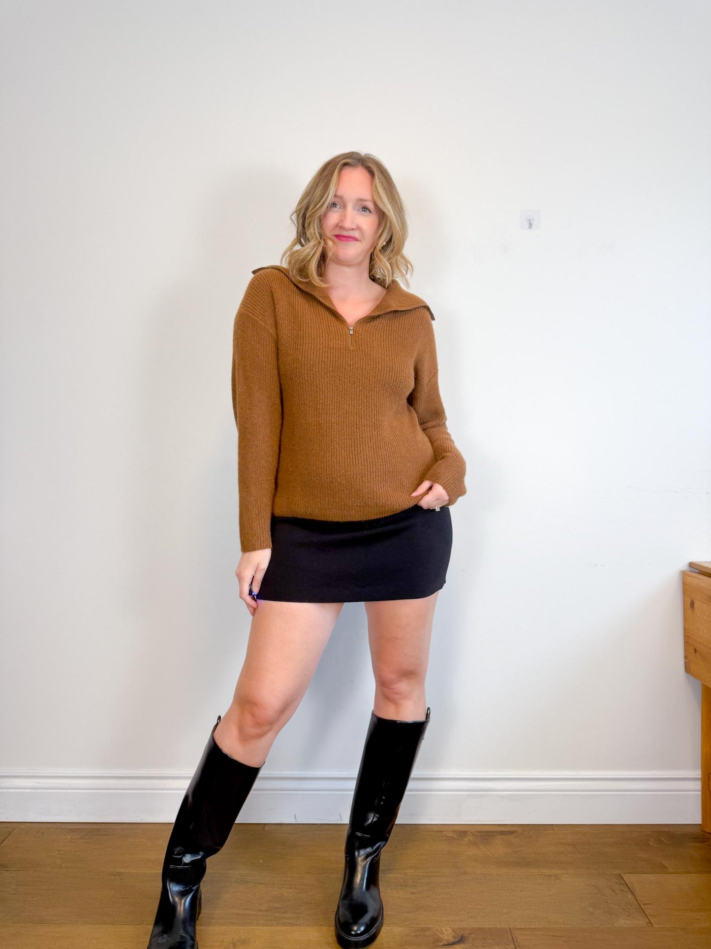 Vince Half Zip Pullover Jumper in Brown (Size M)
