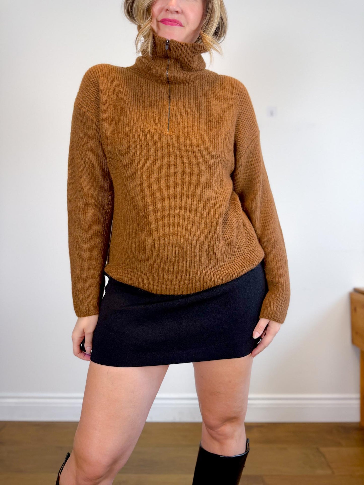 Vince Half Zip Pullover Jumper in Brown (Size M)