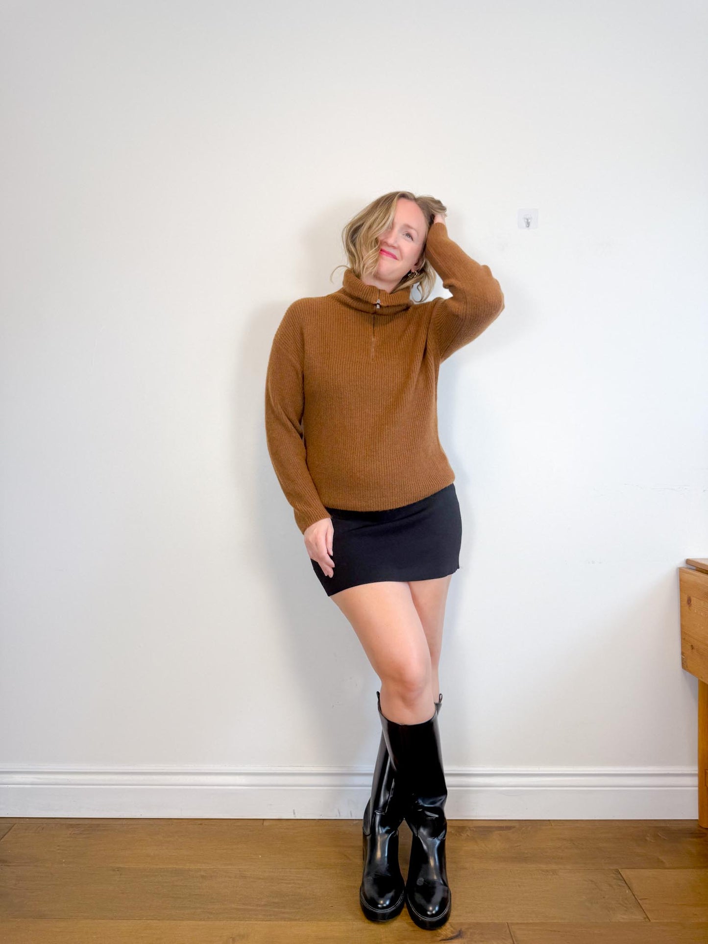 Vince Half Zip Pullover Jumper in Brown (Size M)