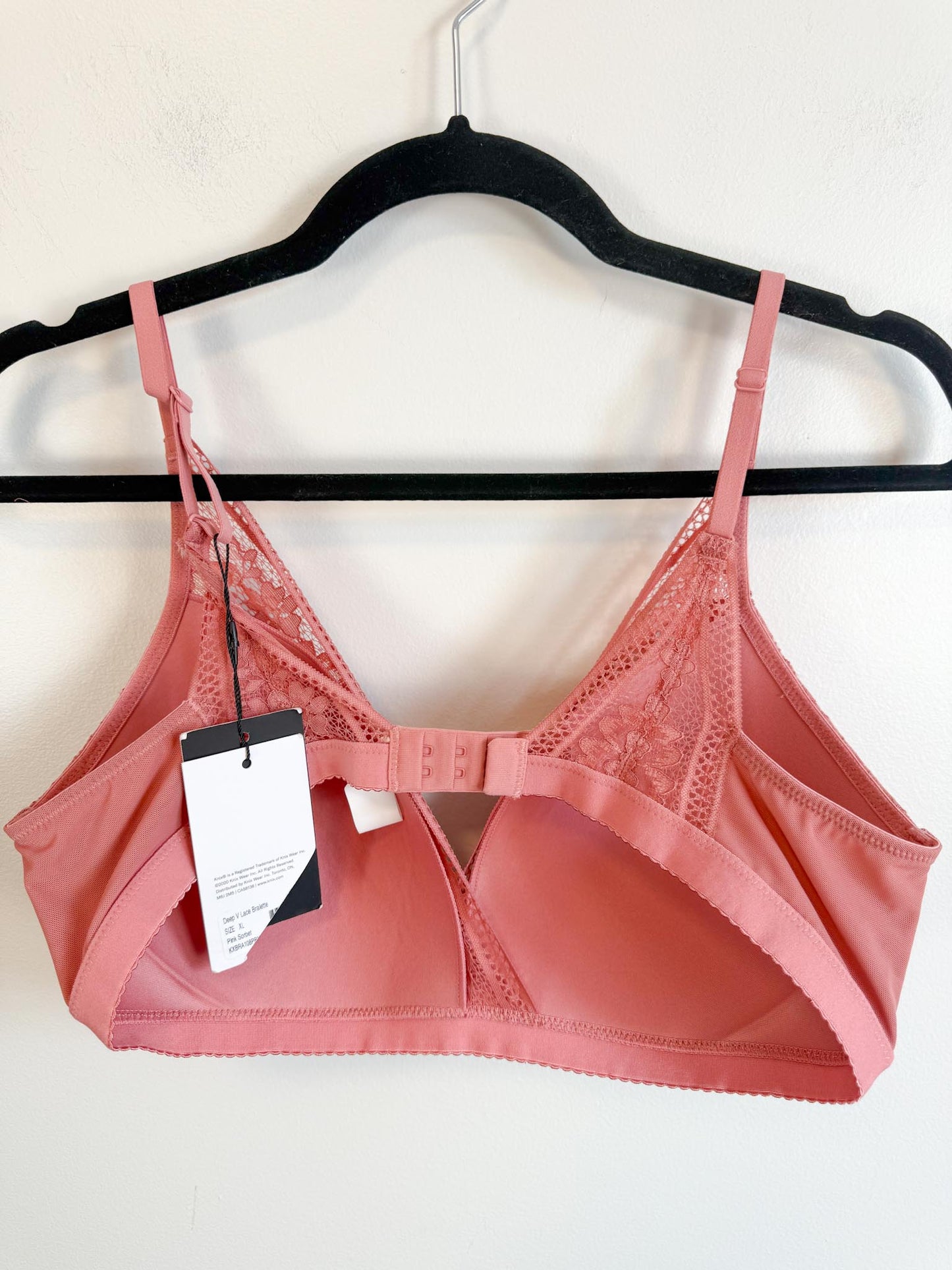 Knix "Deep V Lace Bralette in Pink Sorbet" NWT (Size XL)