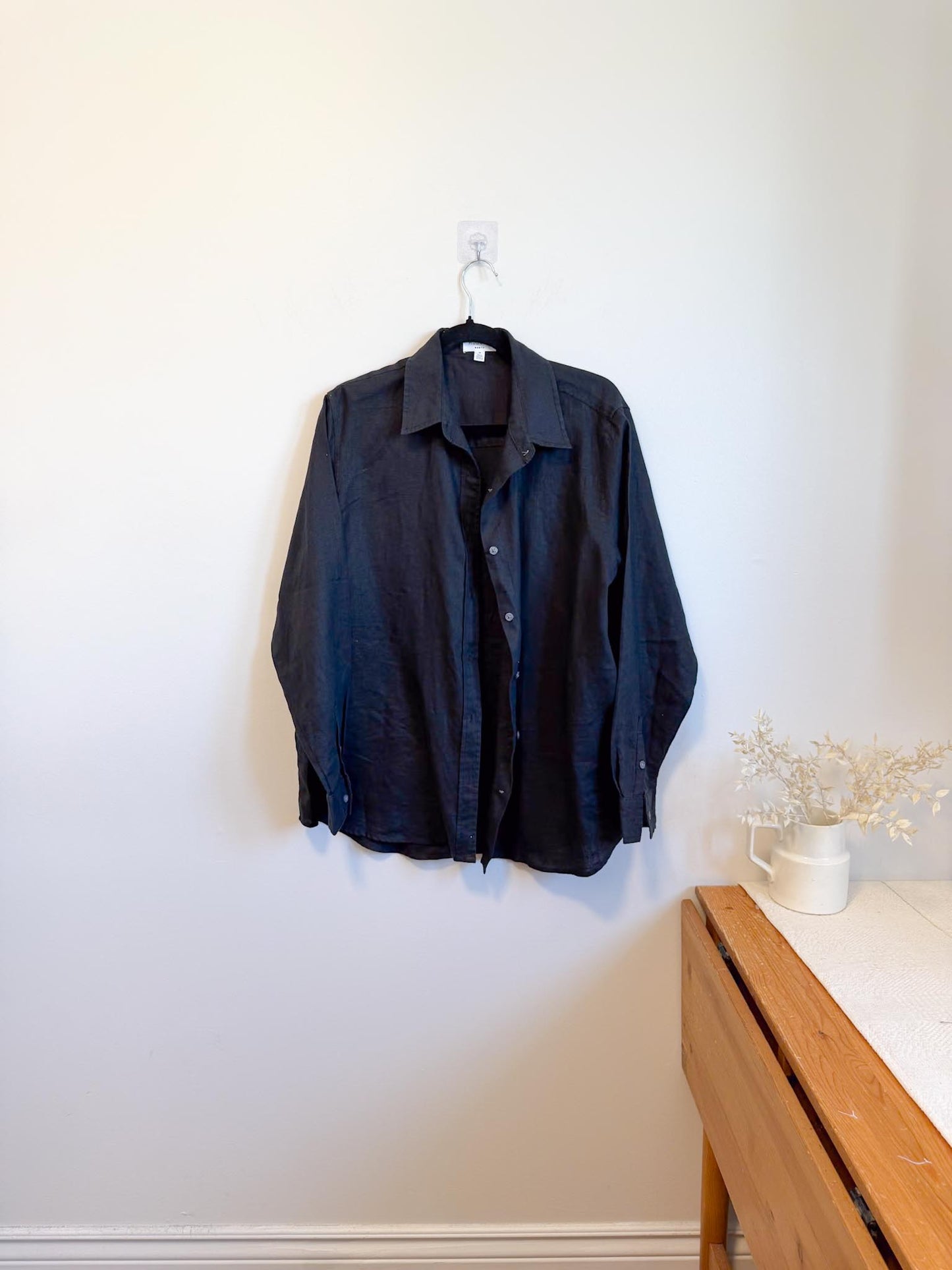 Hudson North Oversized Linen Blouse in Black (Size 1X)