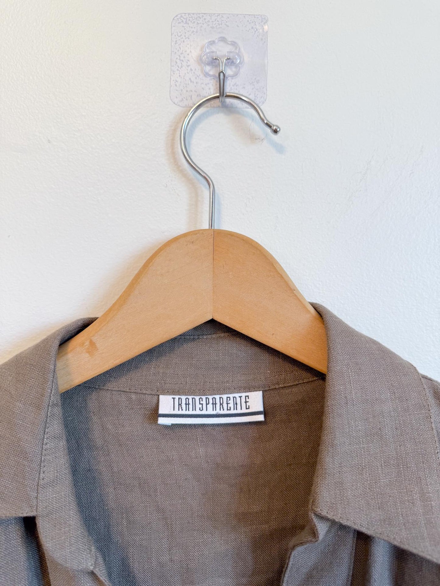 Vintage Oversized Linen Blouse in Grey Brown (Size XL)