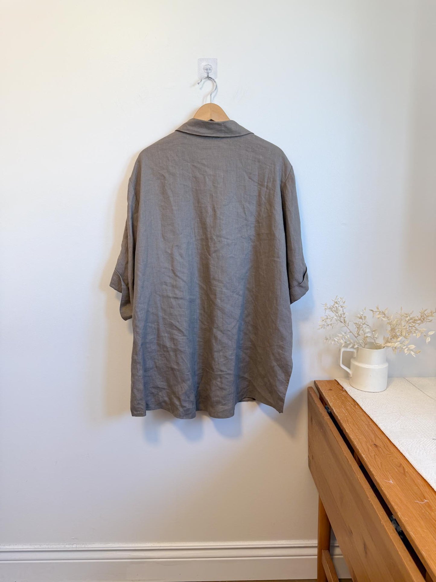 Vintage Oversized Linen Blouse in Grey Brown (Size XL)