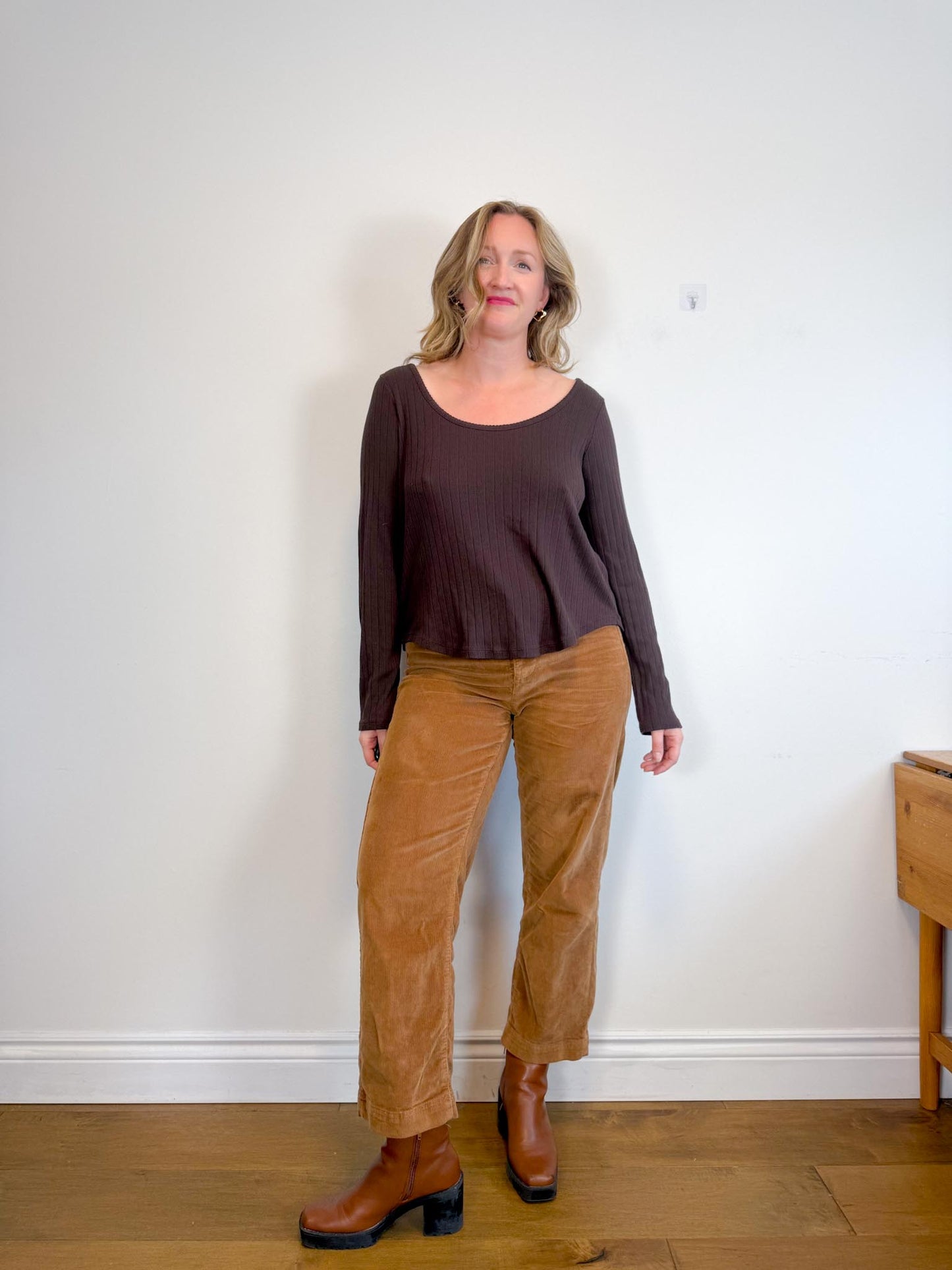 Madewell "Pointelle Long-Sleeve Scoopneck Tee in Brown" (Size 2XL)