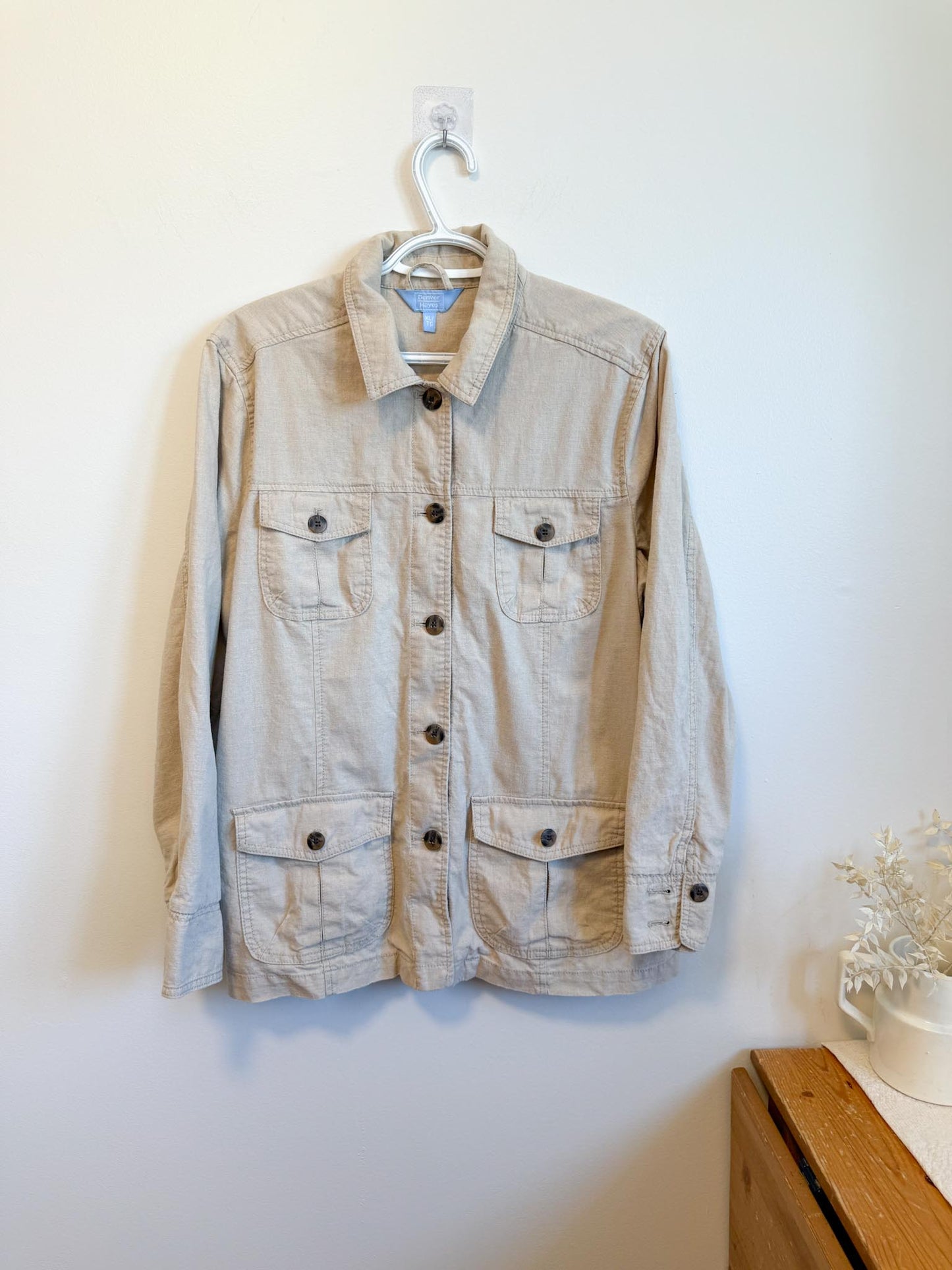 Vintage Linen Shacket in Oatmeal (Size XL)