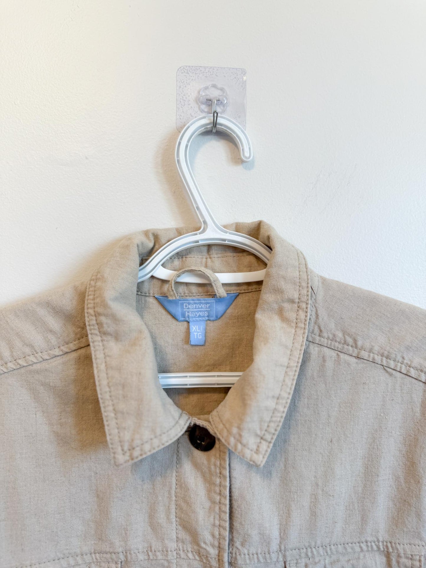 Vintage Linen Shacket in Oatmeal (Size XL)