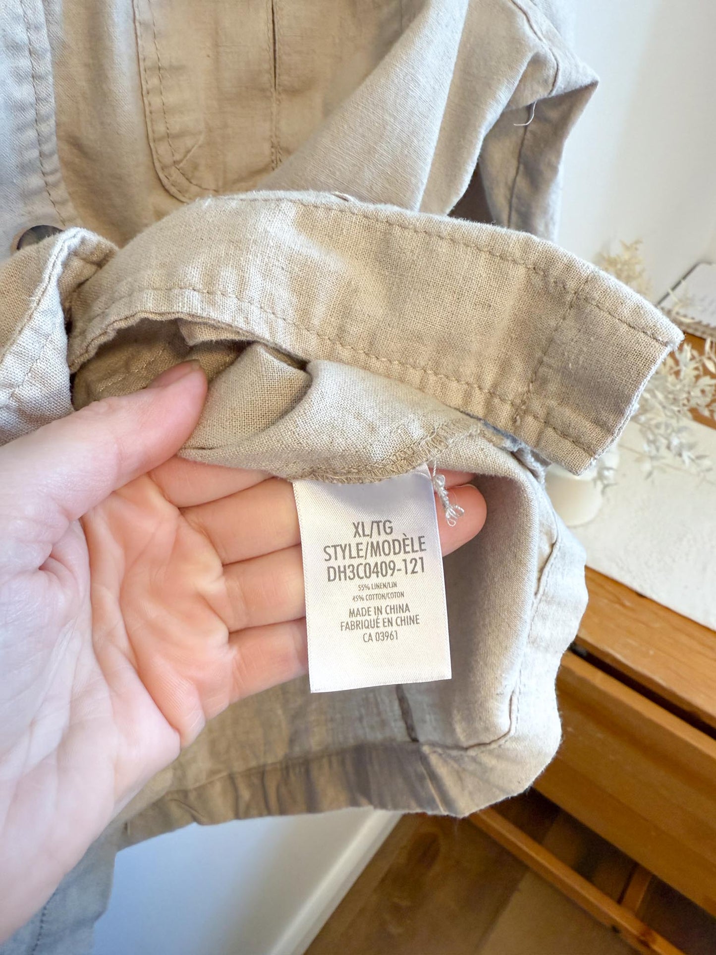 Vintage Linen Shacket in Oatmeal (Size XL)