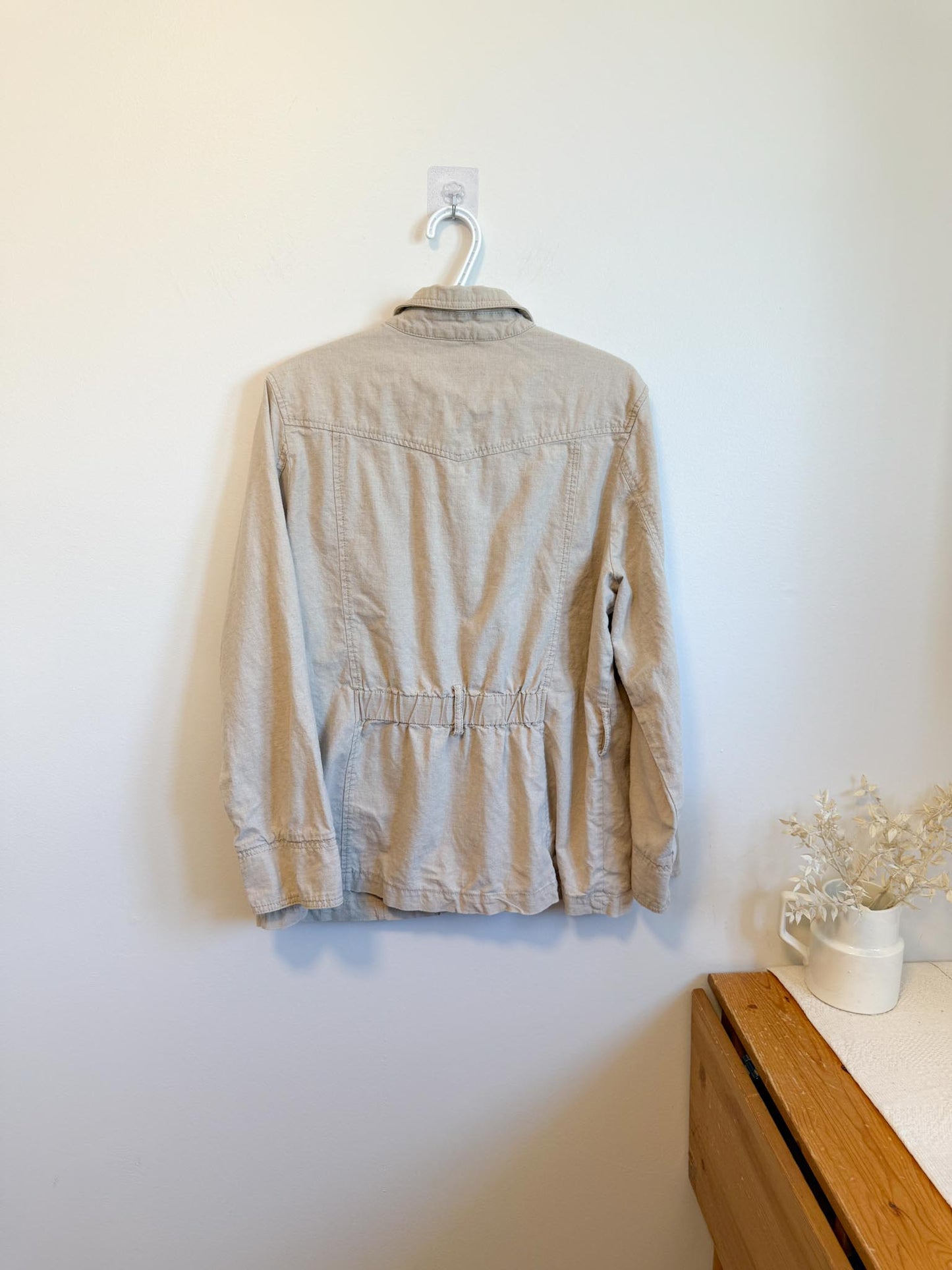 Vintage Linen Shacket in Oatmeal (Size XL)