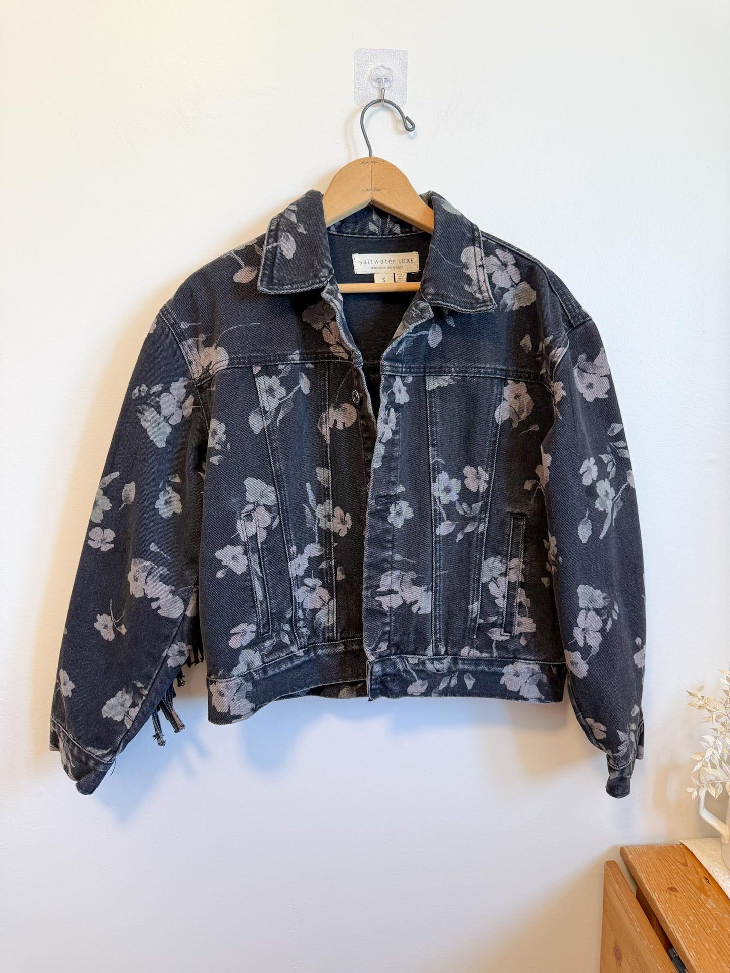 Saltwater Luxe Floral Denim Jacket with Tassels (Size S/M)