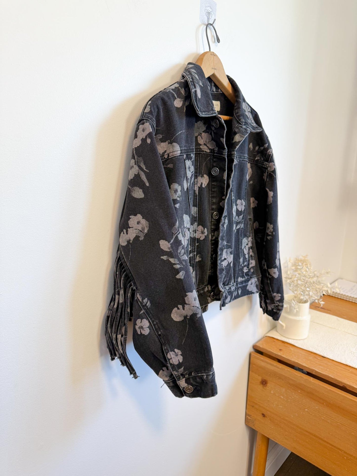 Saltwater Luxe Floral Denim Jacket with Tassels (Size S/M)