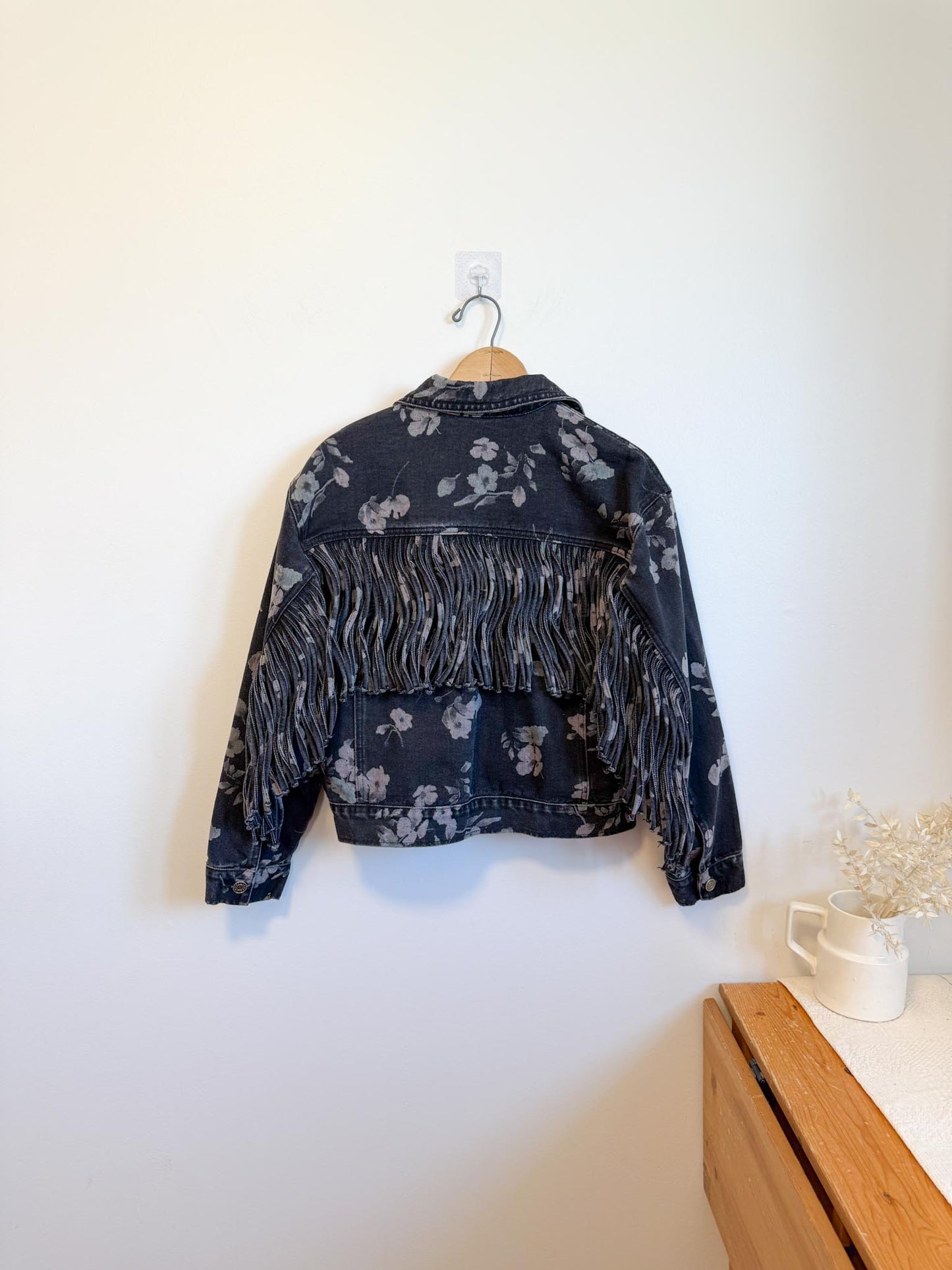 Saltwater Luxe Floral Denim Jacket with Tassels (Size S/M)